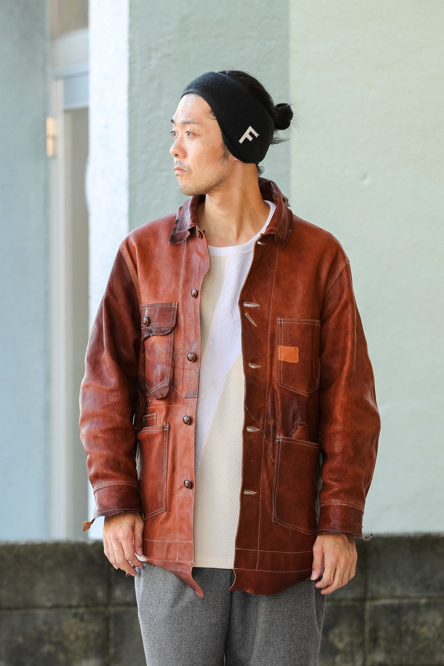 THE FACTORY MADE FLEECE HAIR BAND - BLACK / BEIGE【FM901】
