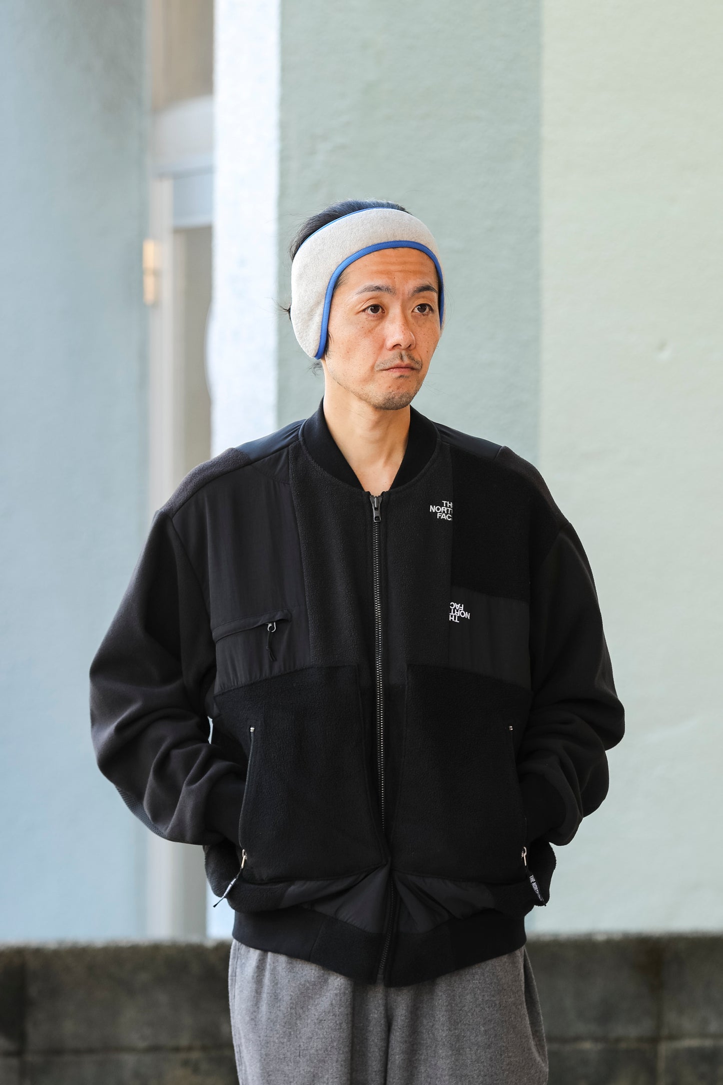 THE FACTORY MADE FLEECE HAIR BAND - BLACK / BEIGE【FM901】