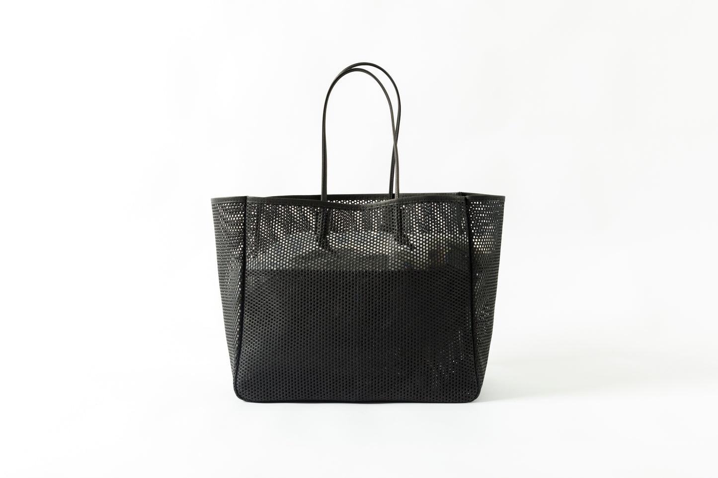 AMIACALVA A190 WASHED LEATHER MESH TOTE (L) - Black