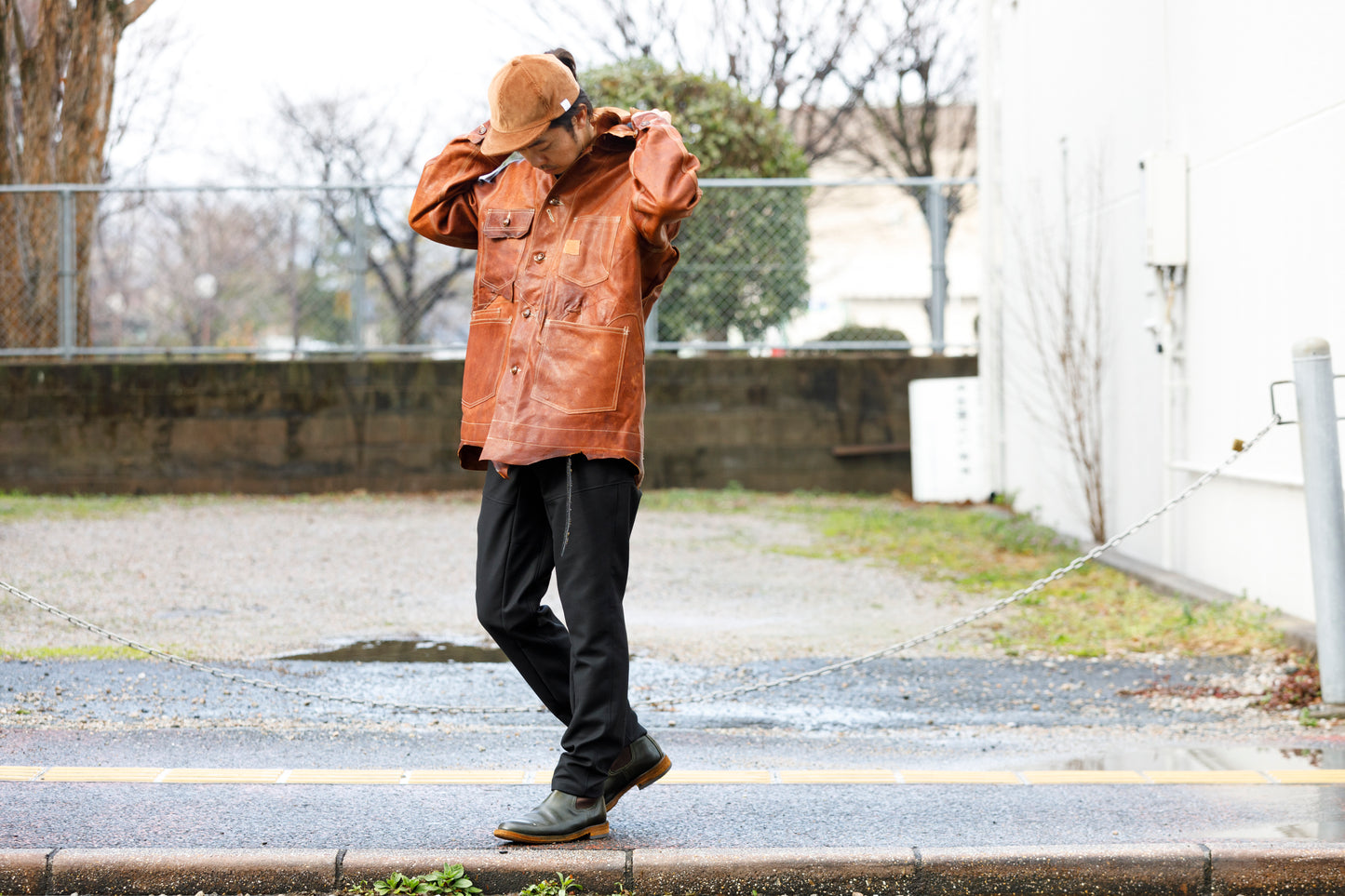 GOODKARMA DEVELOPMENT Leather Chore Coat "HELL'S KITCHEN" ブラウン サイズ2