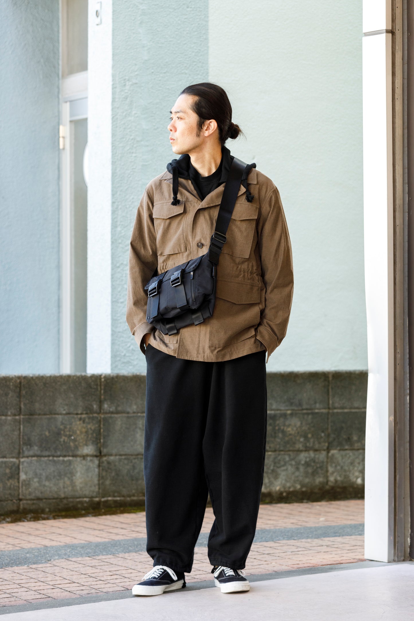 AMIACALVA F036 GABARDINE MESSENGER BAG - Size S / BLACK