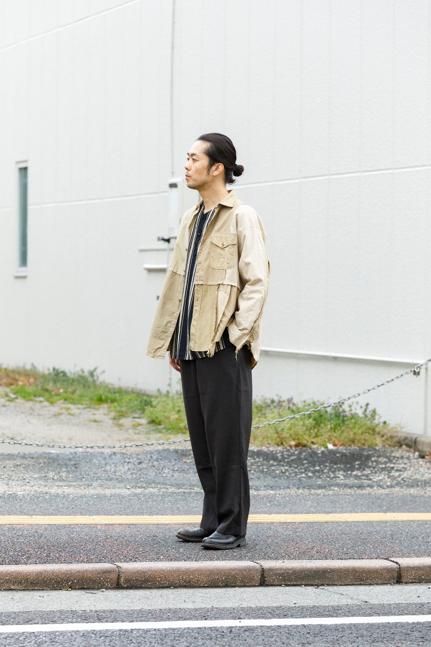 山内 25169-wa / ウールメッシュクロス・パジャマパンツ - charcoal brown(洗い加工)