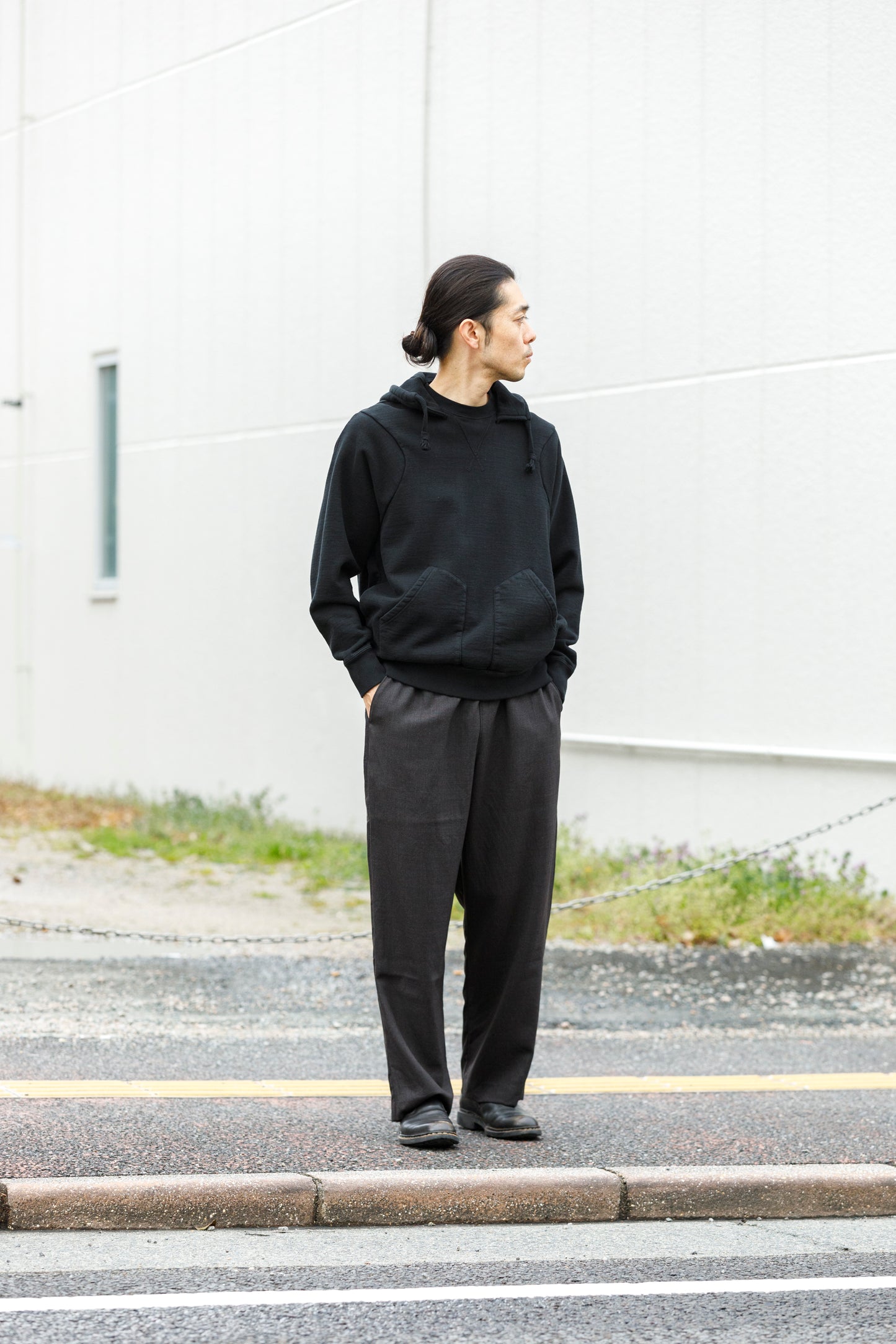 山内 25169-wa / ウールメッシュクロス・パジャマパンツ - charcoal brown(洗い加工)