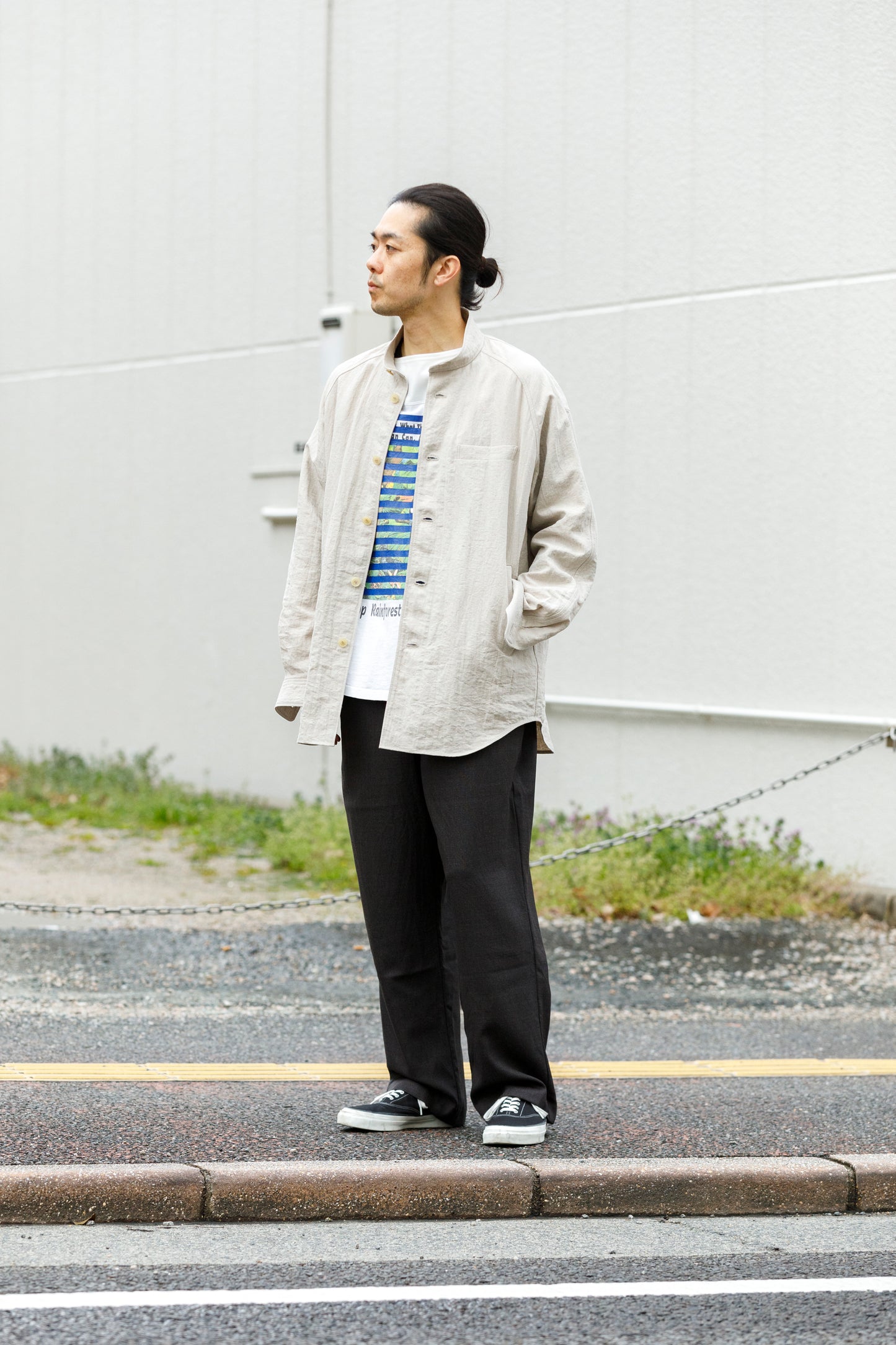 山内 25169-wa / ウールメッシュクロス・パジャマパンツ - charcoal brown(洗い加工)