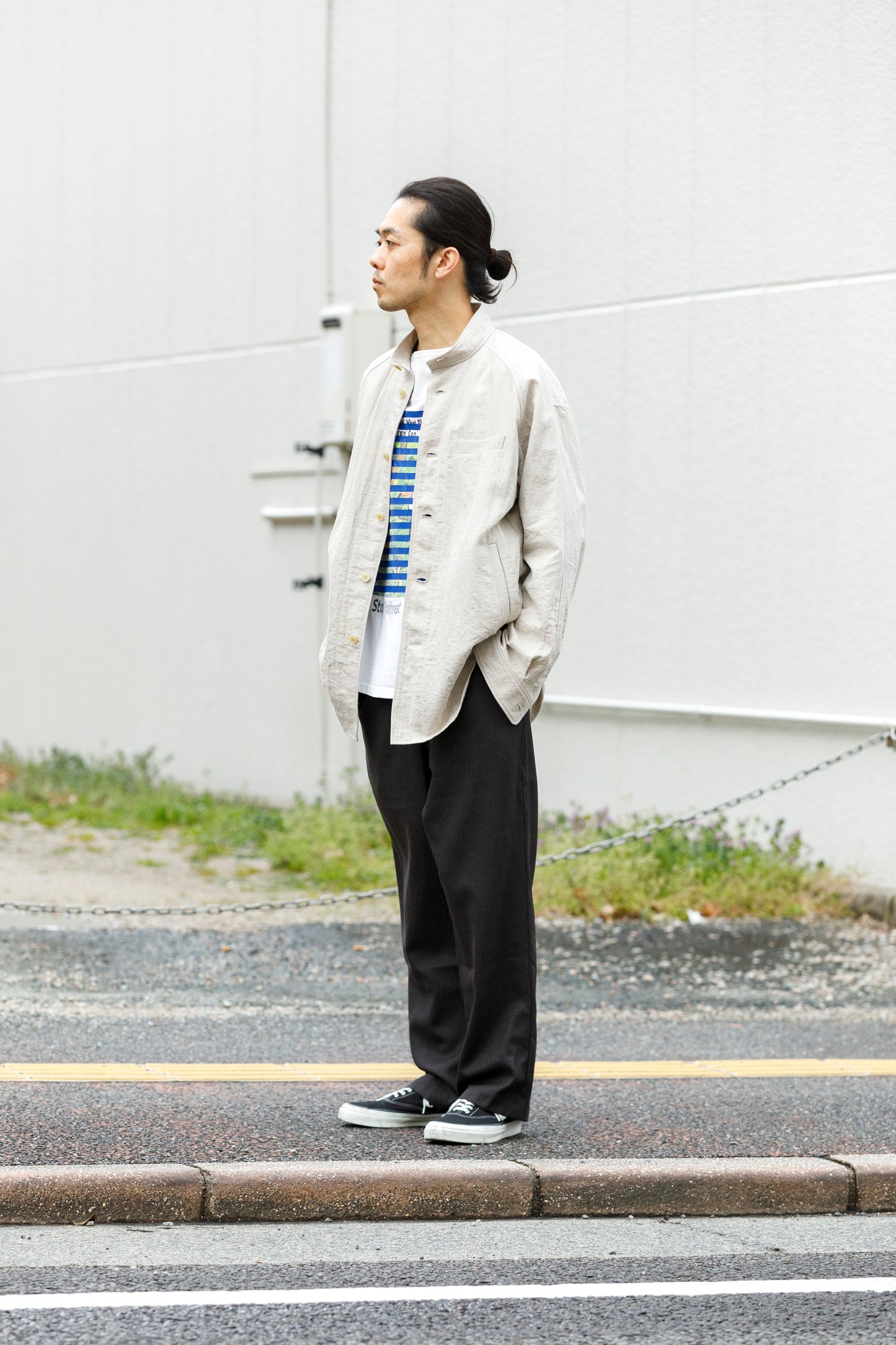 山内 25169-wa / ウールメッシュクロス・パジャマパンツ - charcoal brown(洗い加工)