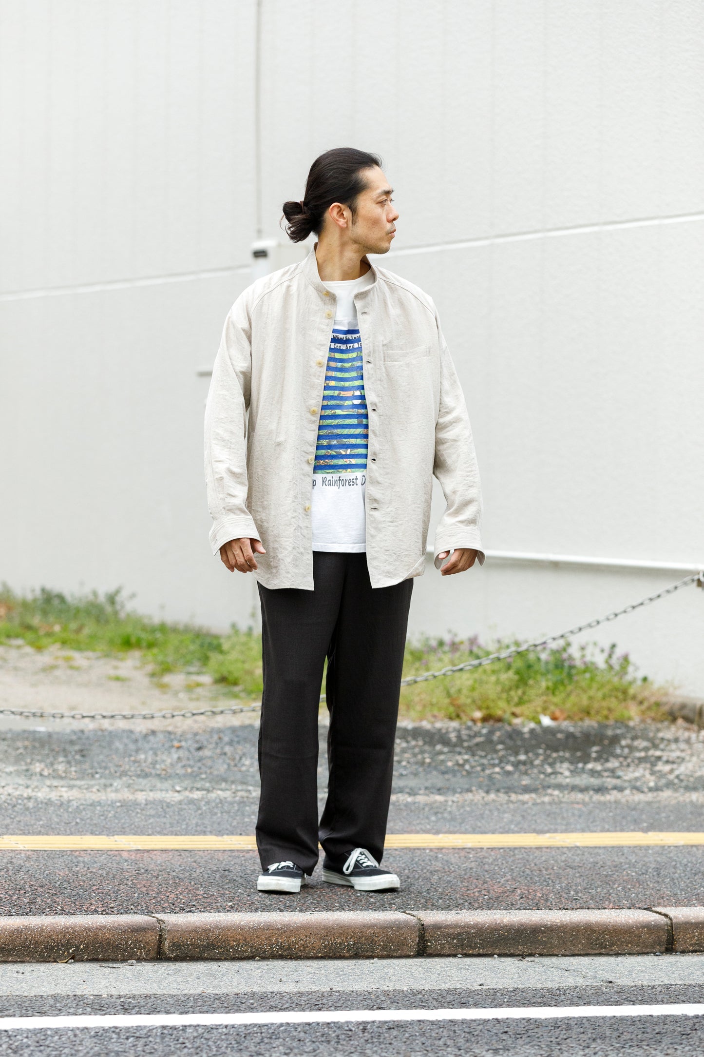 山内 25169-wa / ウールメッシュクロス・パジャマパンツ - charcoal brown(洗い加工)