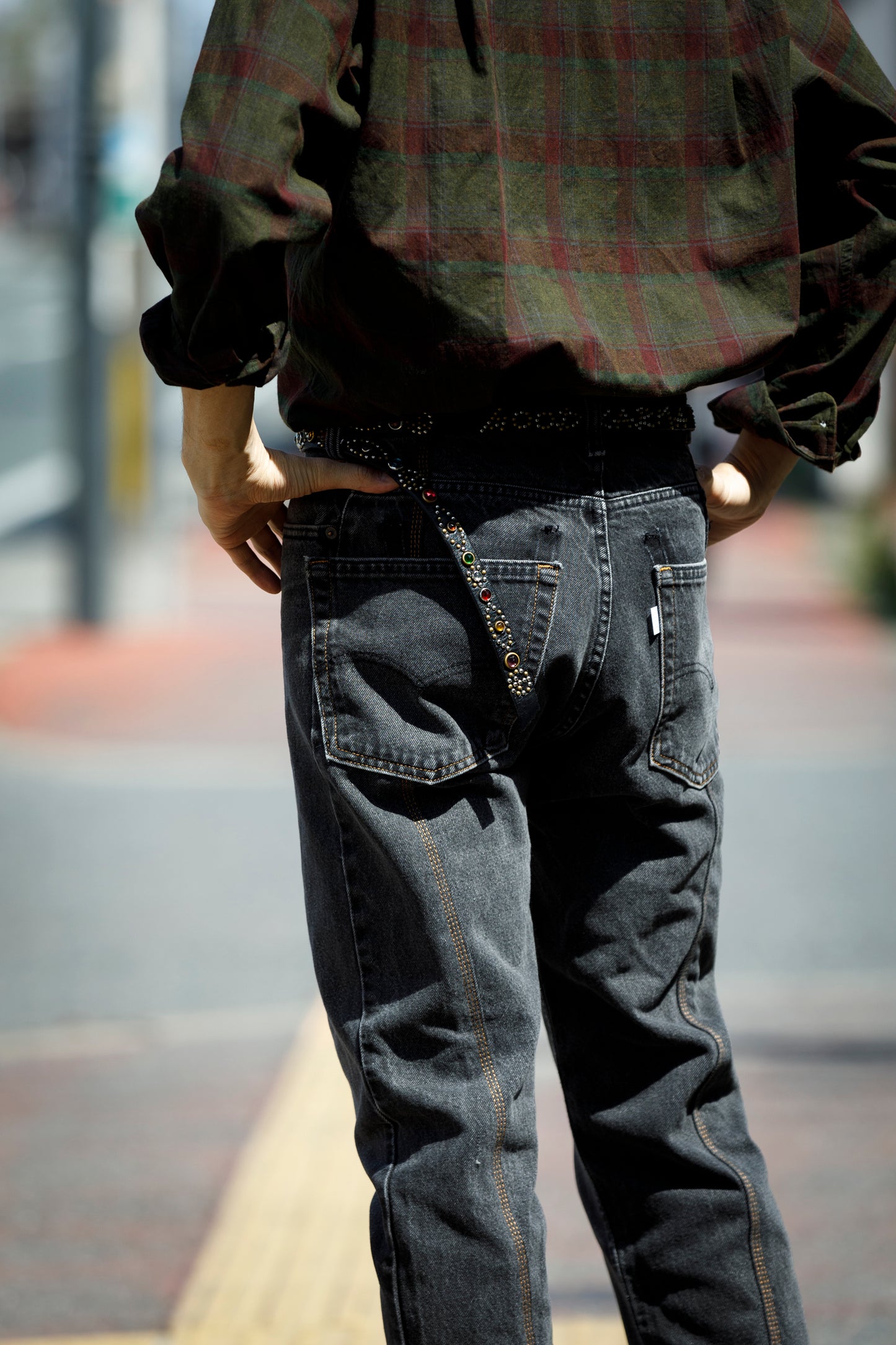 CHANGES CH4083 Remake Denim Pants - BLACK