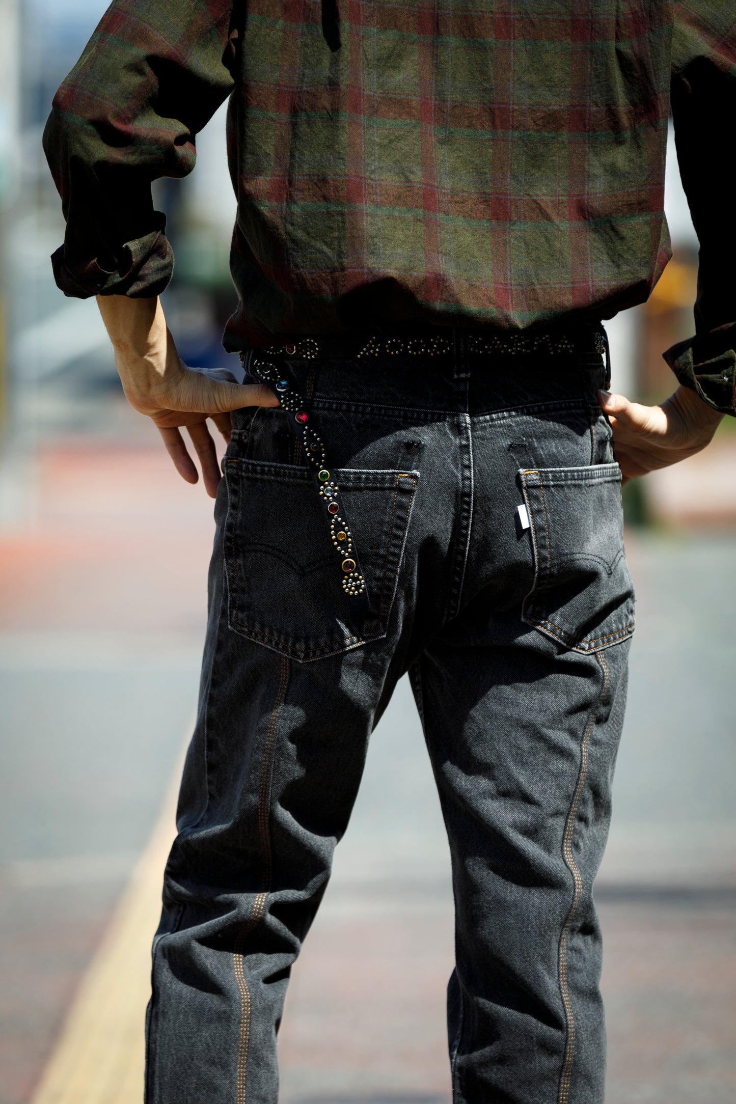 CHANGES CH4083 Remake Denim Pants - BLACK