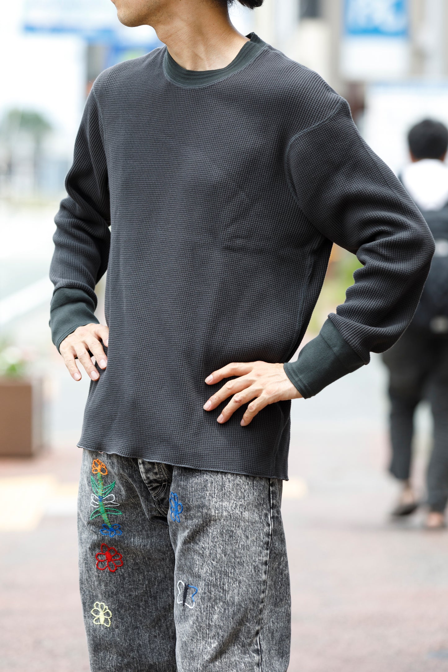 WONDER ROOM WWA-001 "WAFFLE" l/s waffle thermal tee - V gray