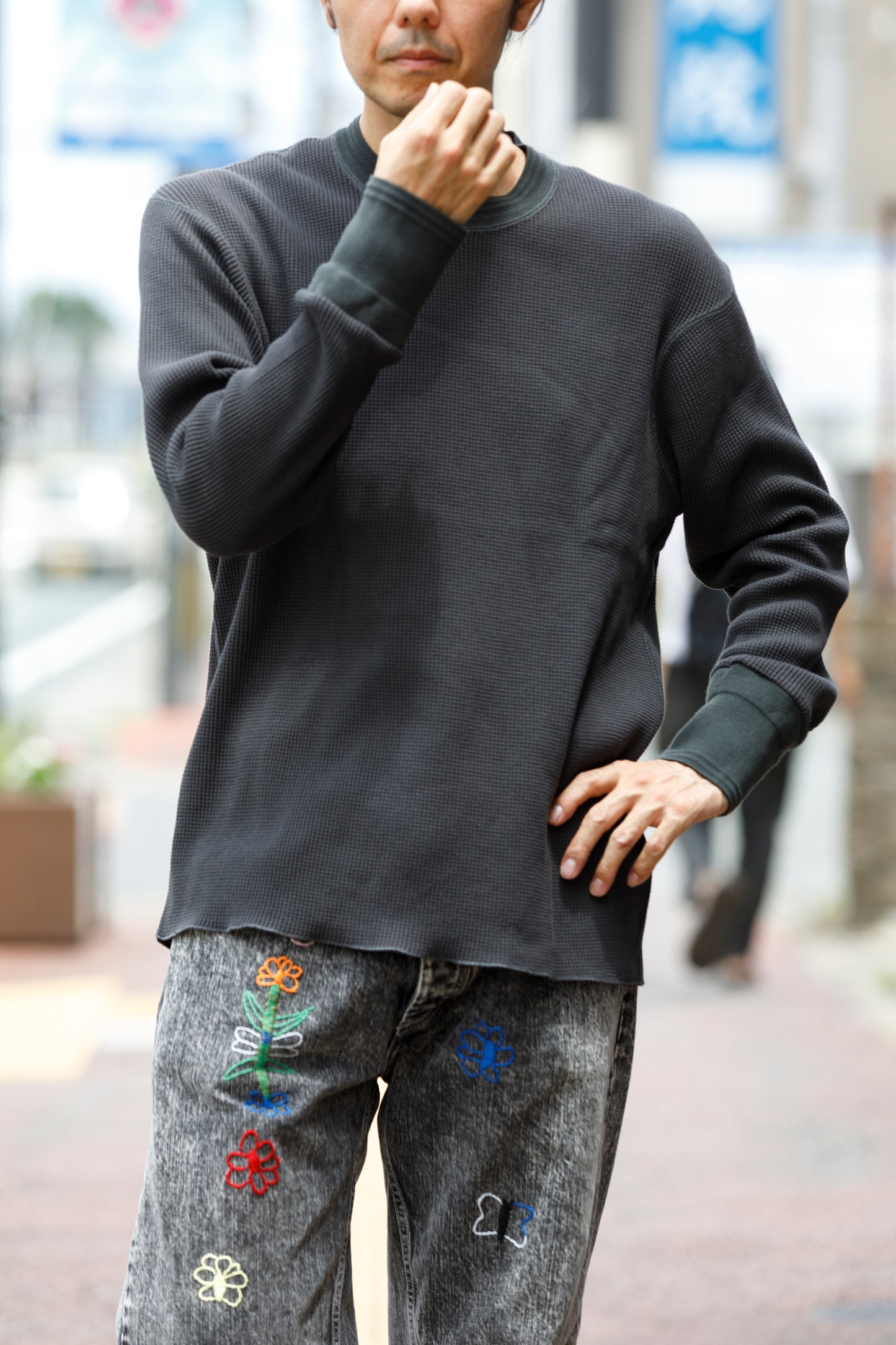 WONDER ROOM WWA-001 "WAFFLE" l/s waffle thermal tee - V gray