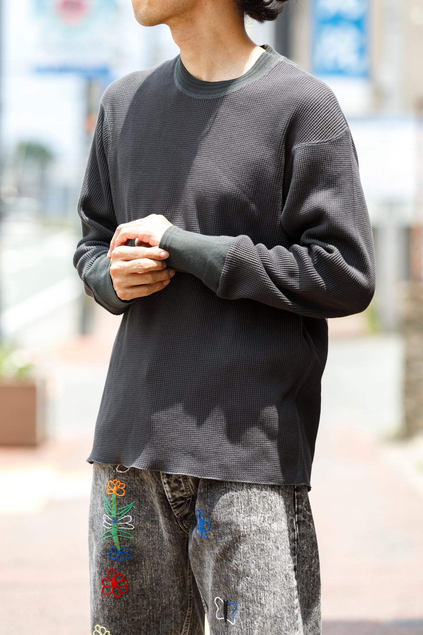 WONDER ROOM WWA-001 "WAFFLE" l/s waffle thermal tee - V gray