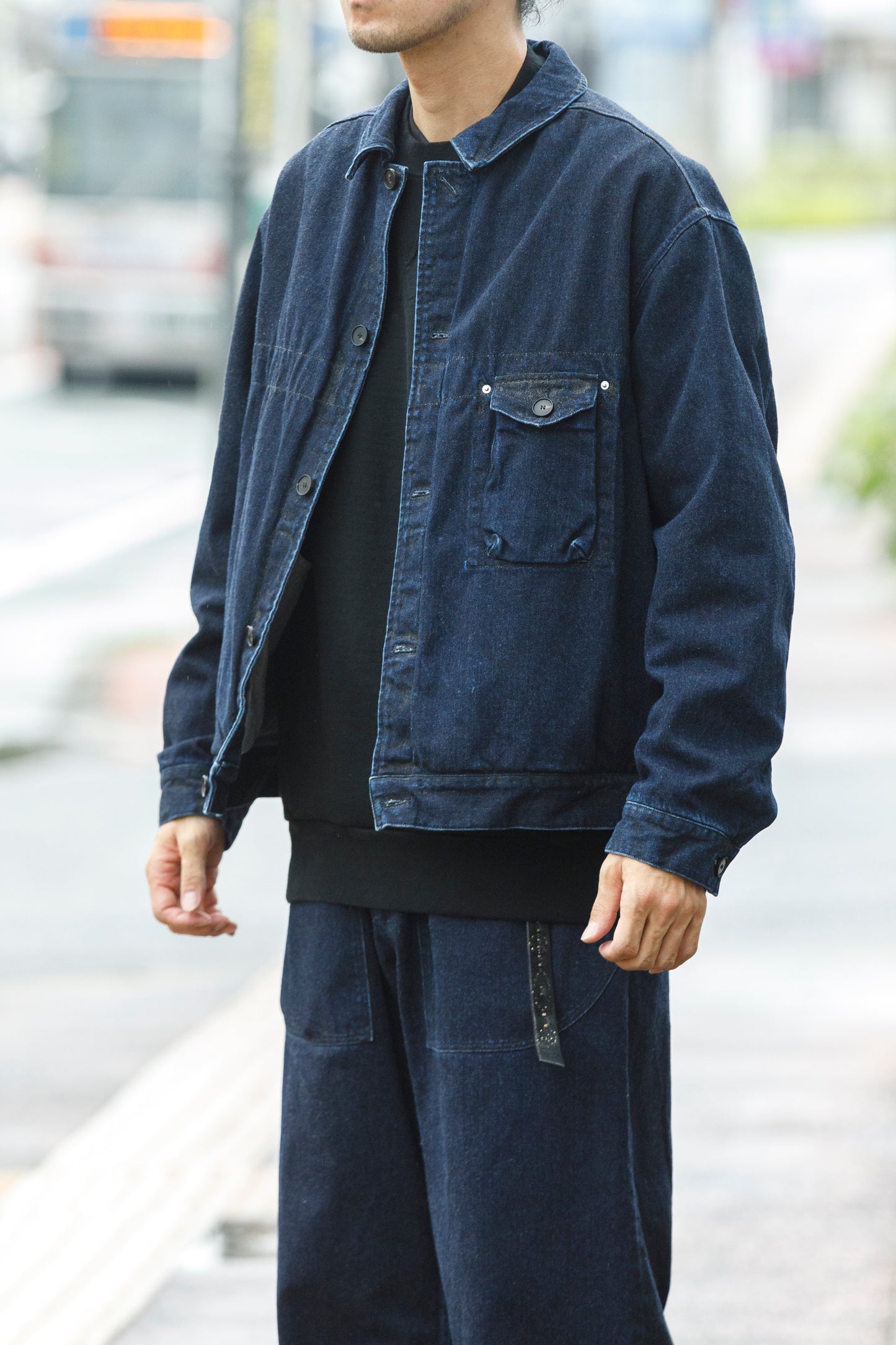 NULABEL / 522-204 URUSHI COATED DENIM TRUCKER JACKET - COAL BLACK