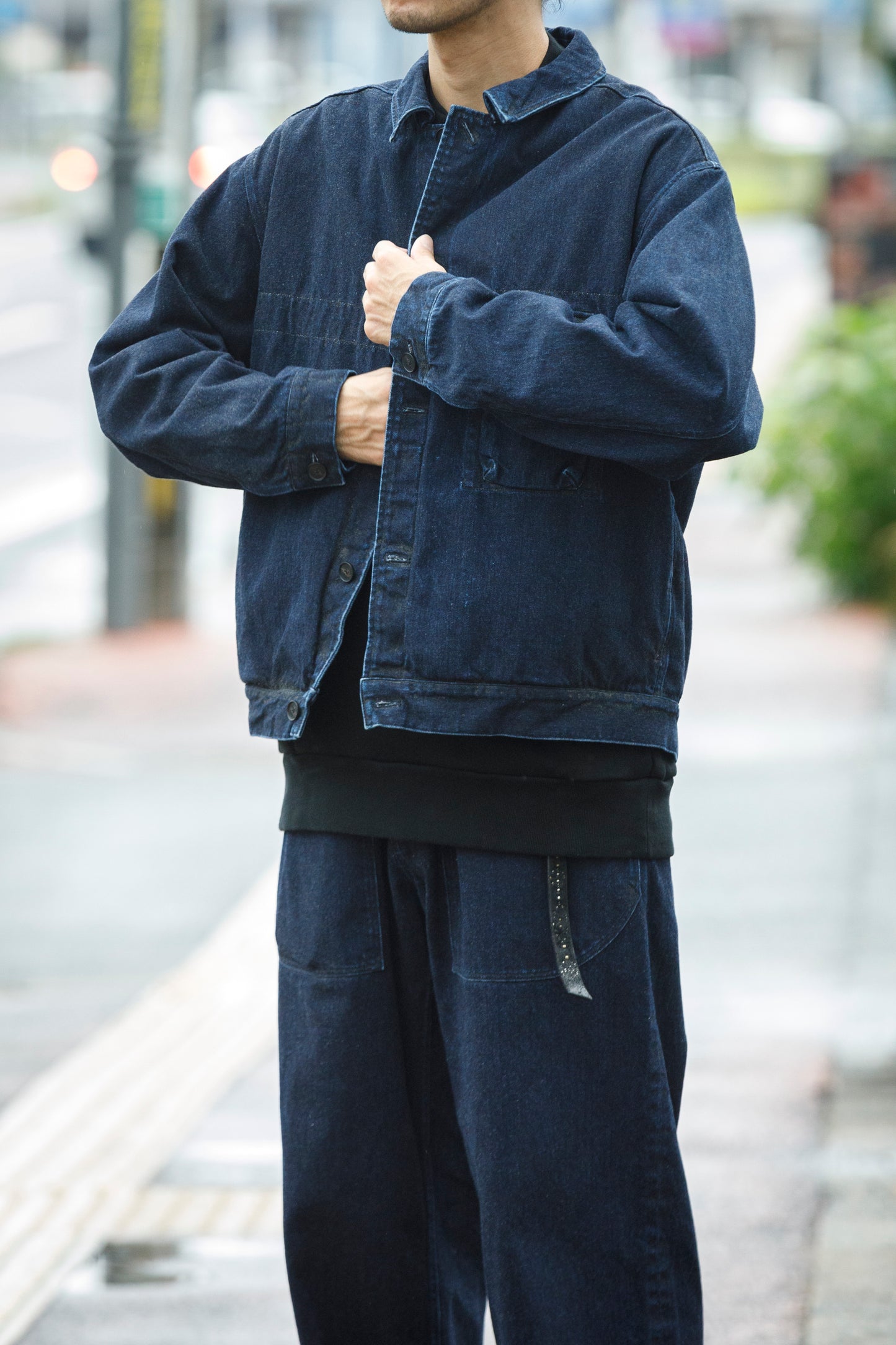 NULABEL / 522-204 URUSHI COATED DENIM TRUCKER JACKET - COAL BLACK