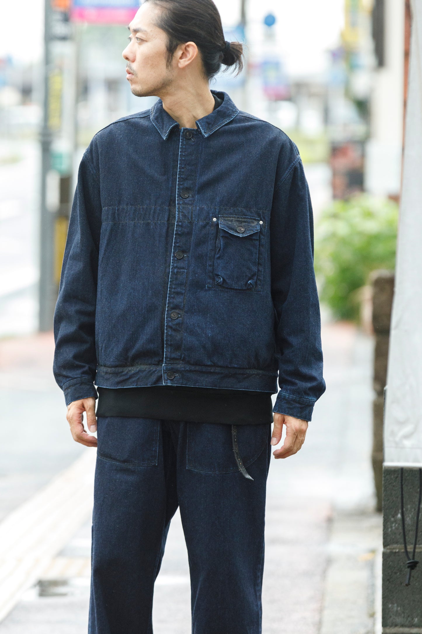 NULABEL / 522-204 URUSHI COATED DENIM TRUCKER JACKET - COAL BLACK