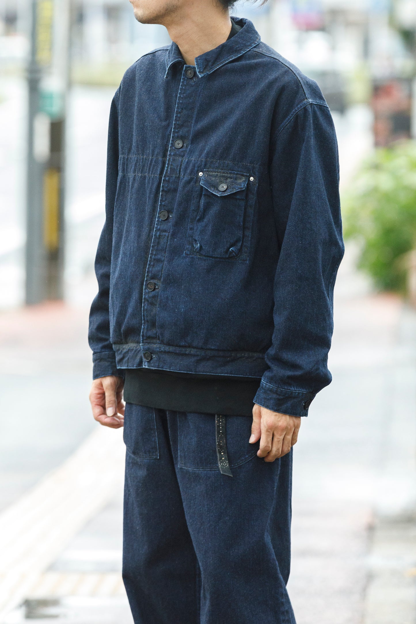 NULABEL / 522-204 URUSHI COATED DENIM TRUCKER JACKET - COAL BLACK