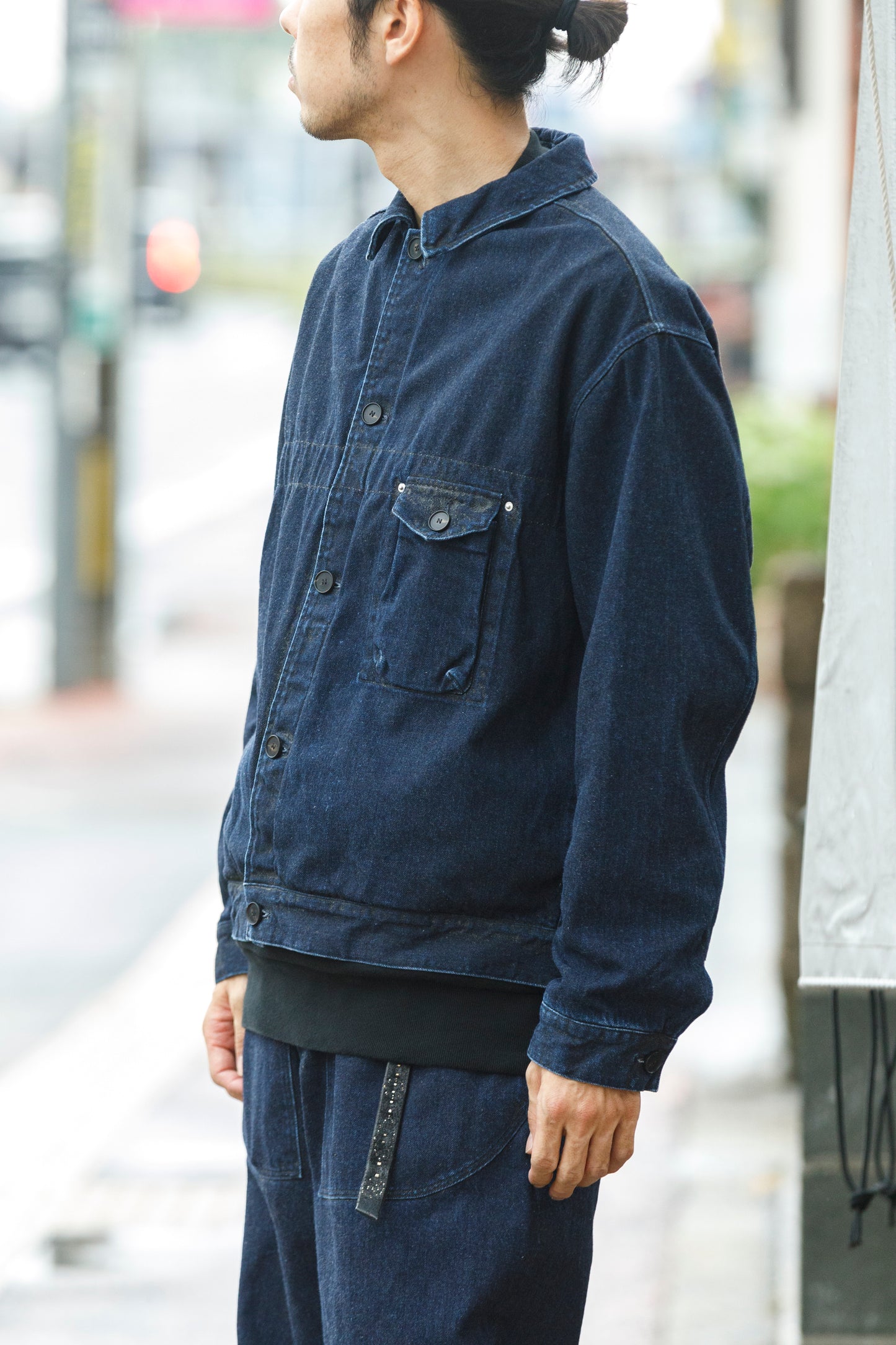 NULABEL / 522-204 URUSHI COATED DENIM TRUCKER JACKET - COAL BLACK