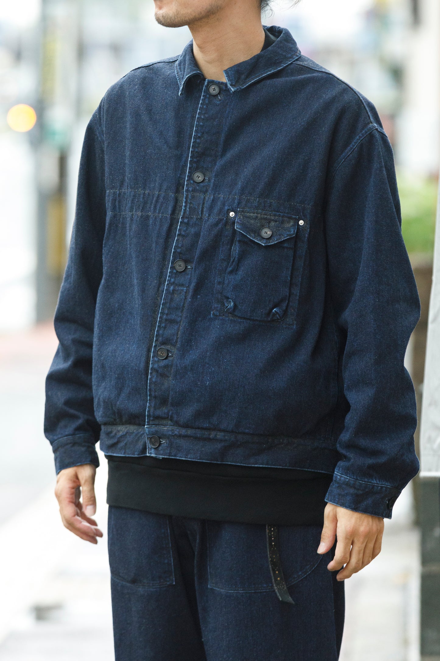 NULABEL / 522-204 URUSHI COATED DENIM TRUCKER JACKET - COAL BLACK