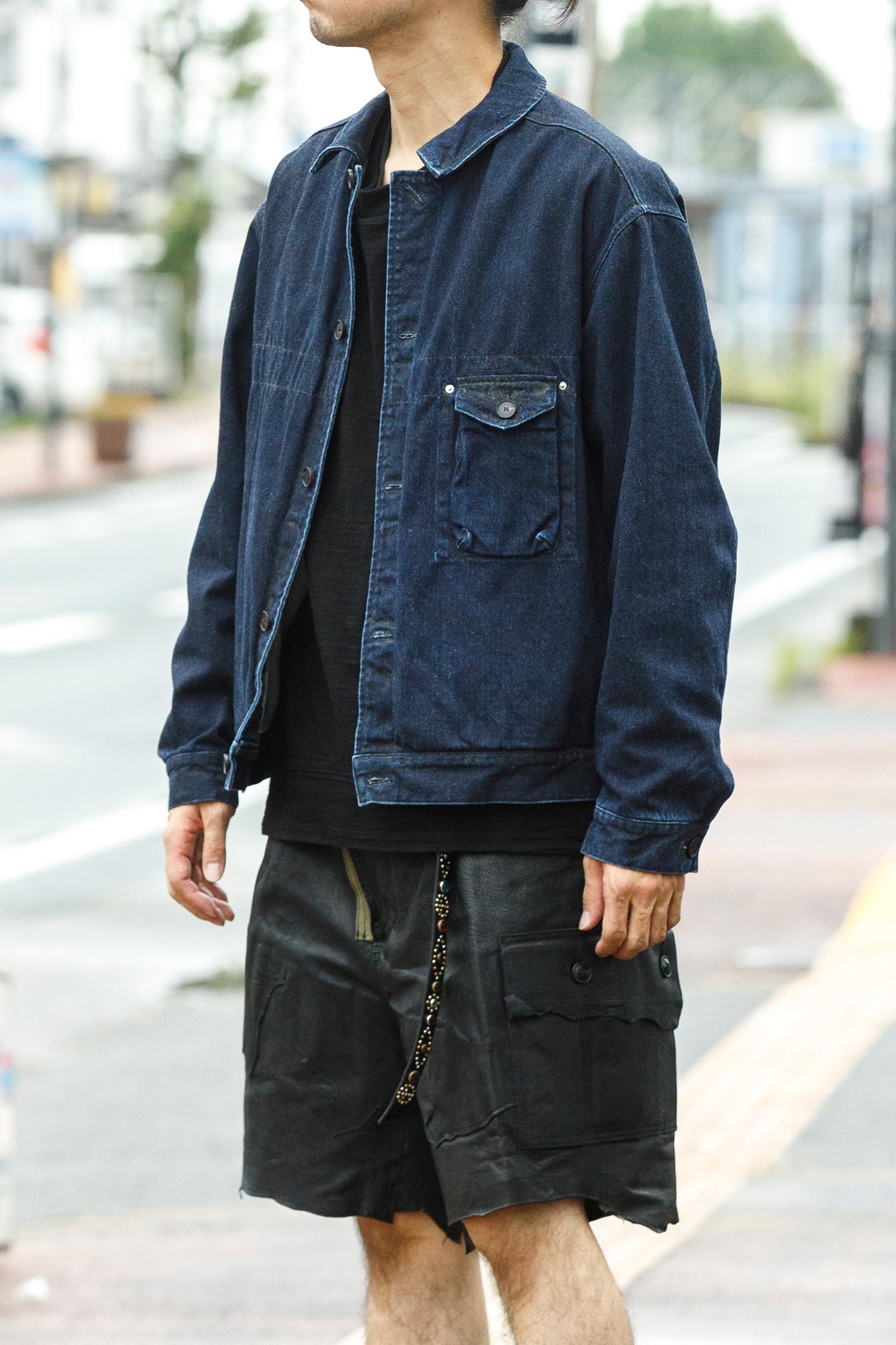 NULABEL / 522-204 URUSHI COATED DENIM TRUCKER JACKET - COAL BLACK