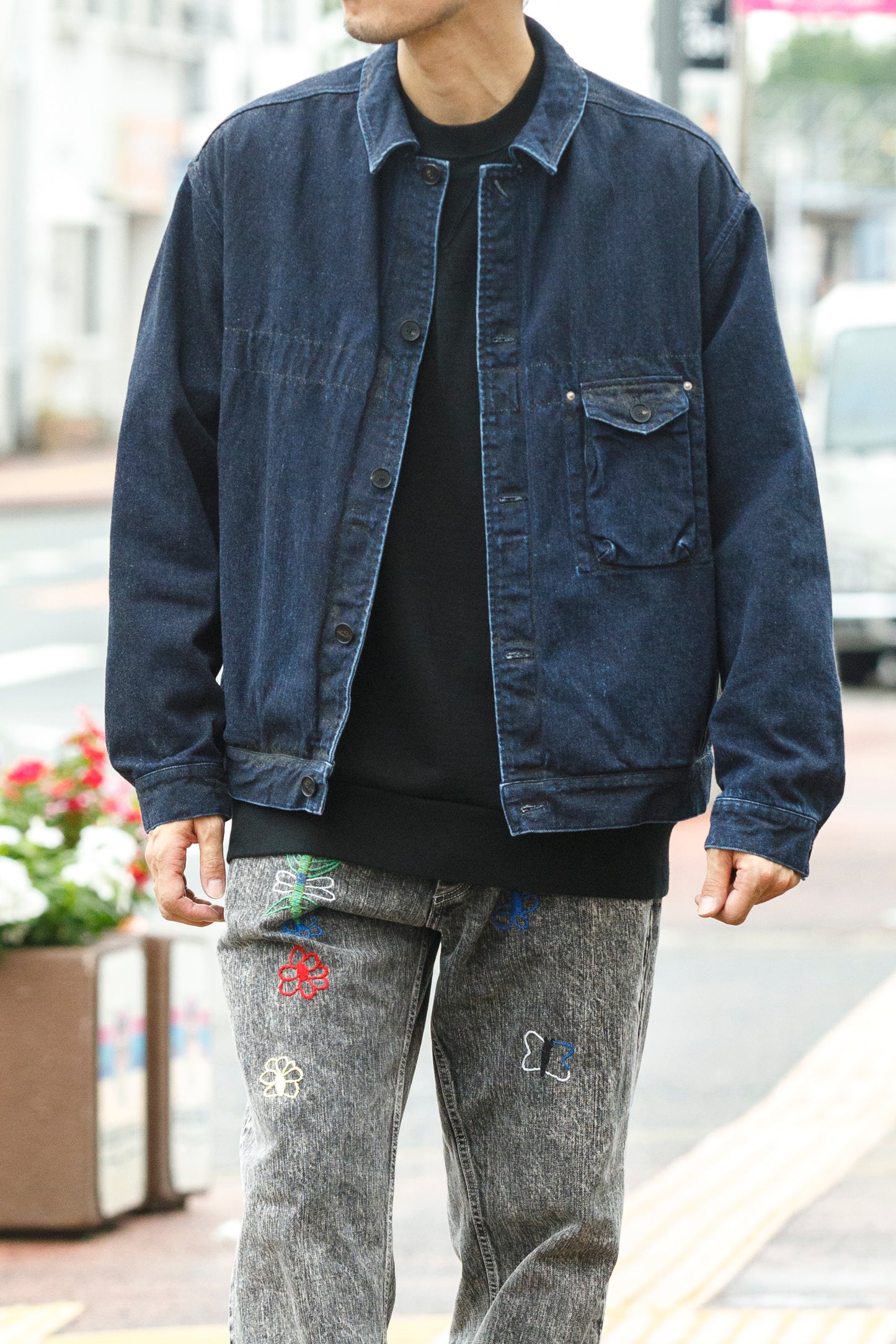 NULABEL / 522-204 URUSHI COATED DENIM TRUCKER JACKET - COAL BLACK