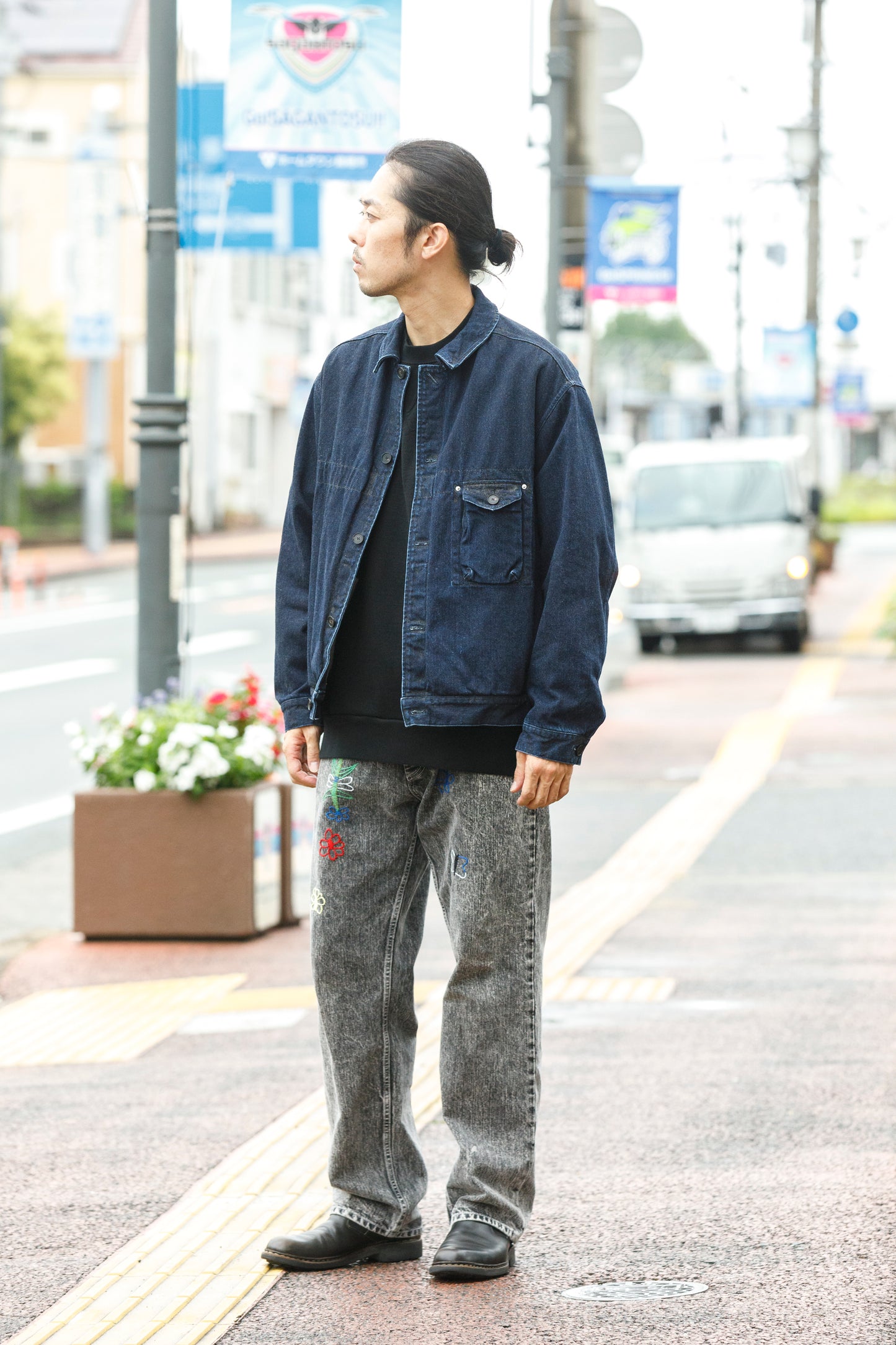 NULABEL / 522-204 URUSHI COATED DENIM TRUCKER JACKET - COAL BLACK
