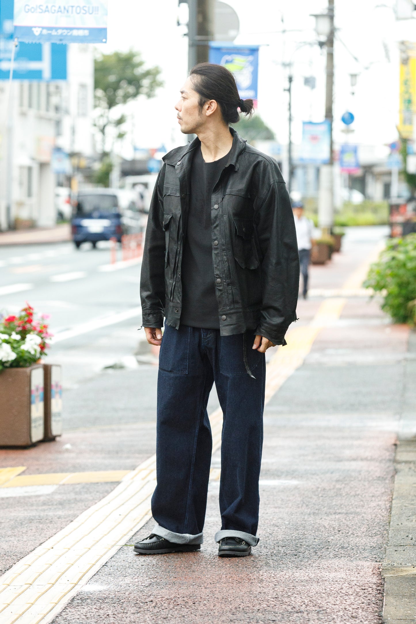 NULABEL / 522-701 URUSHI COATED DENIM TROUSERS - COAL BLACK