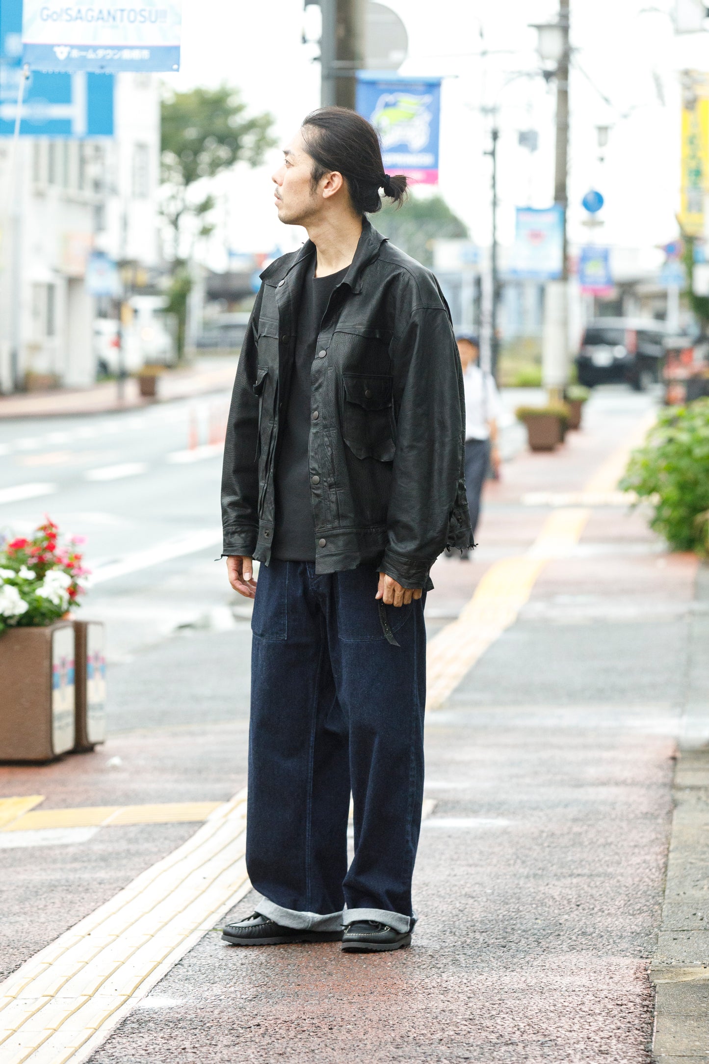 NULABEL / 522-701 URUSHI COATED DENIM TROUSERS - COAL BLACK