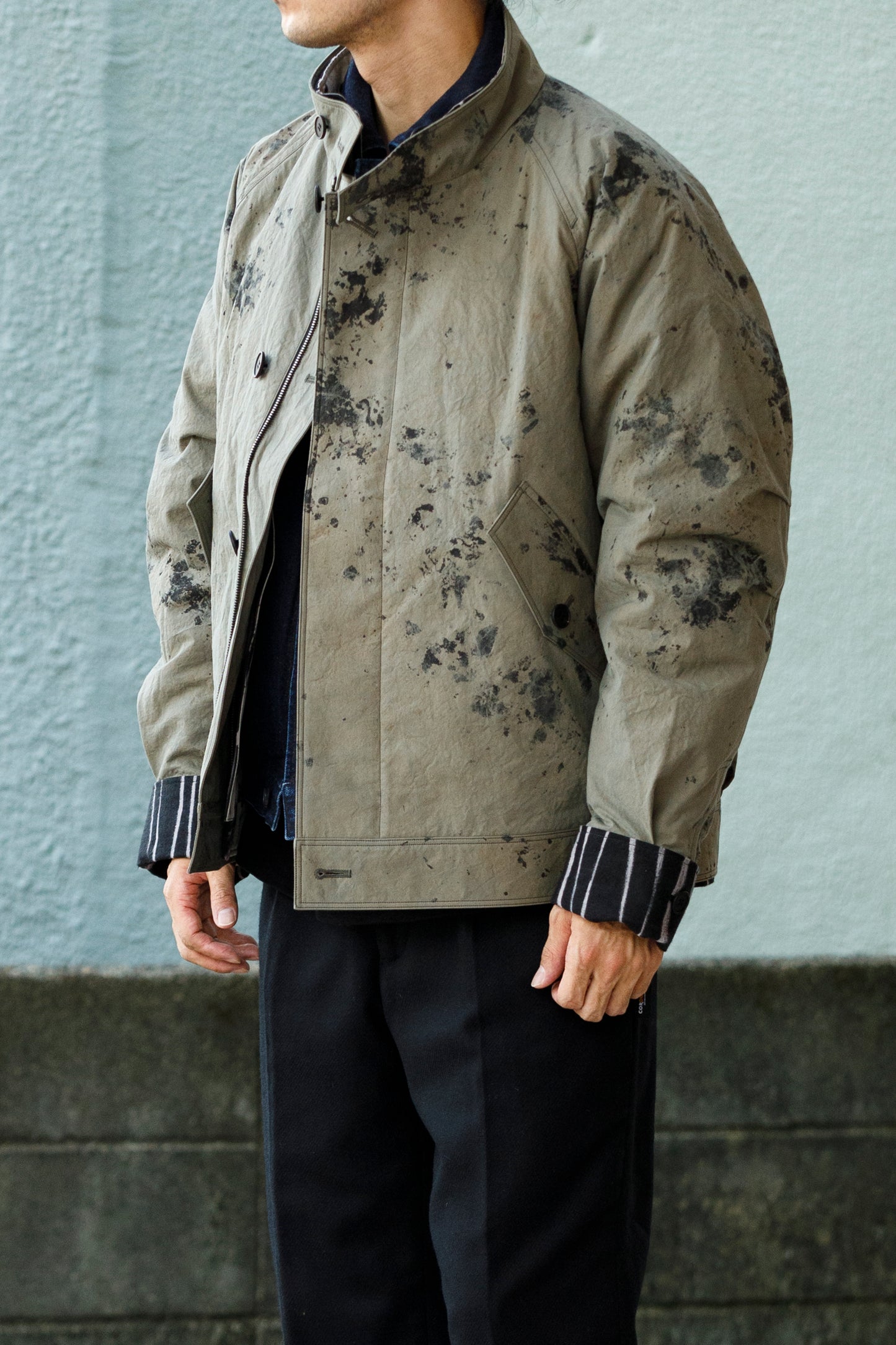 山内 25221 / 3wayシールドコットン・ジップジャケット - khaki × arimatsu black