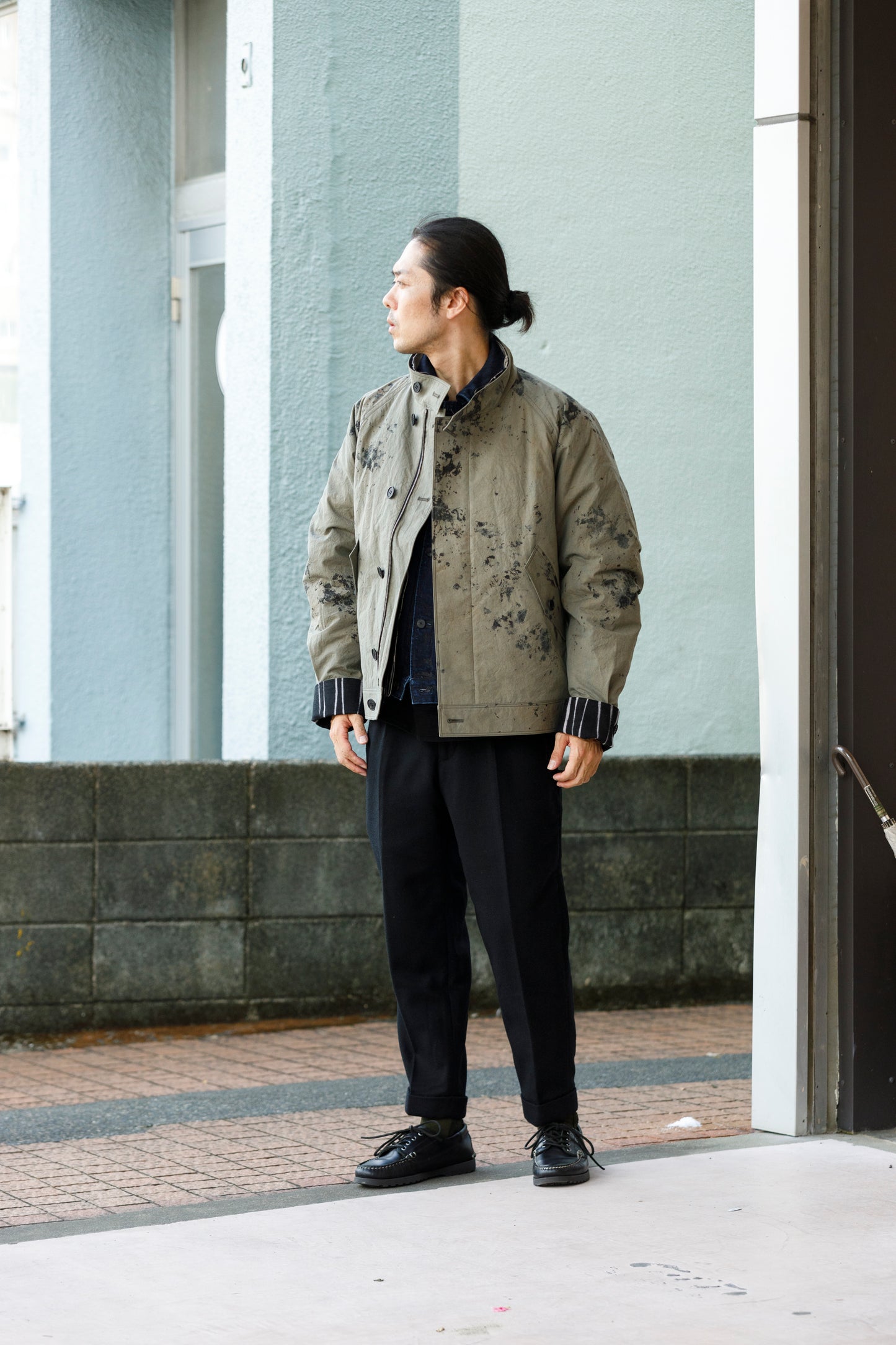 山内 25221 / 3wayシールドコットン・ジップジャケット - khaki × arimatsu black