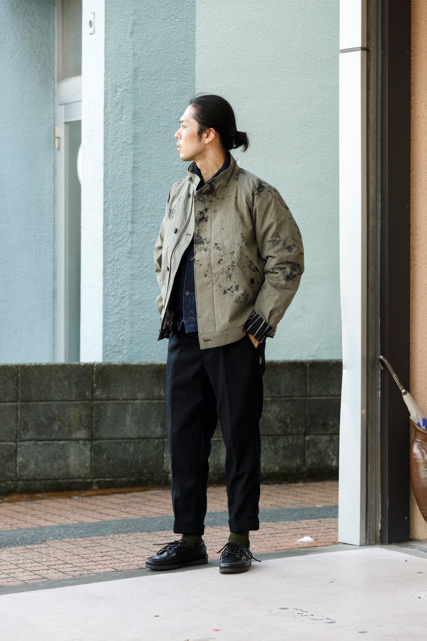 山内 25221 / 3wayシールドコットン・ジップジャケット - khaki × arimatsu black