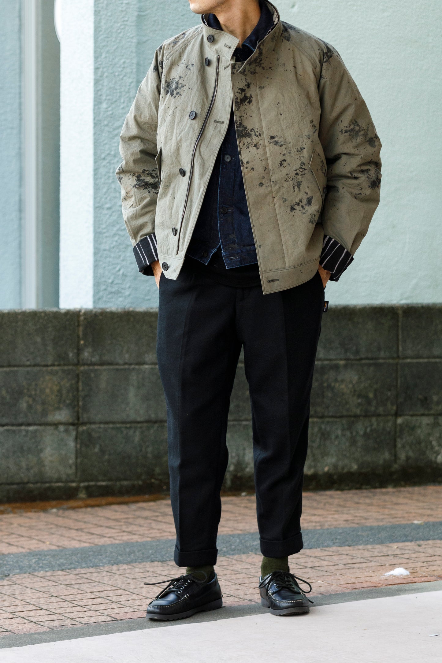 山内 25221 / 3wayシールドコットン・ジップジャケット - khaki × arimatsu black