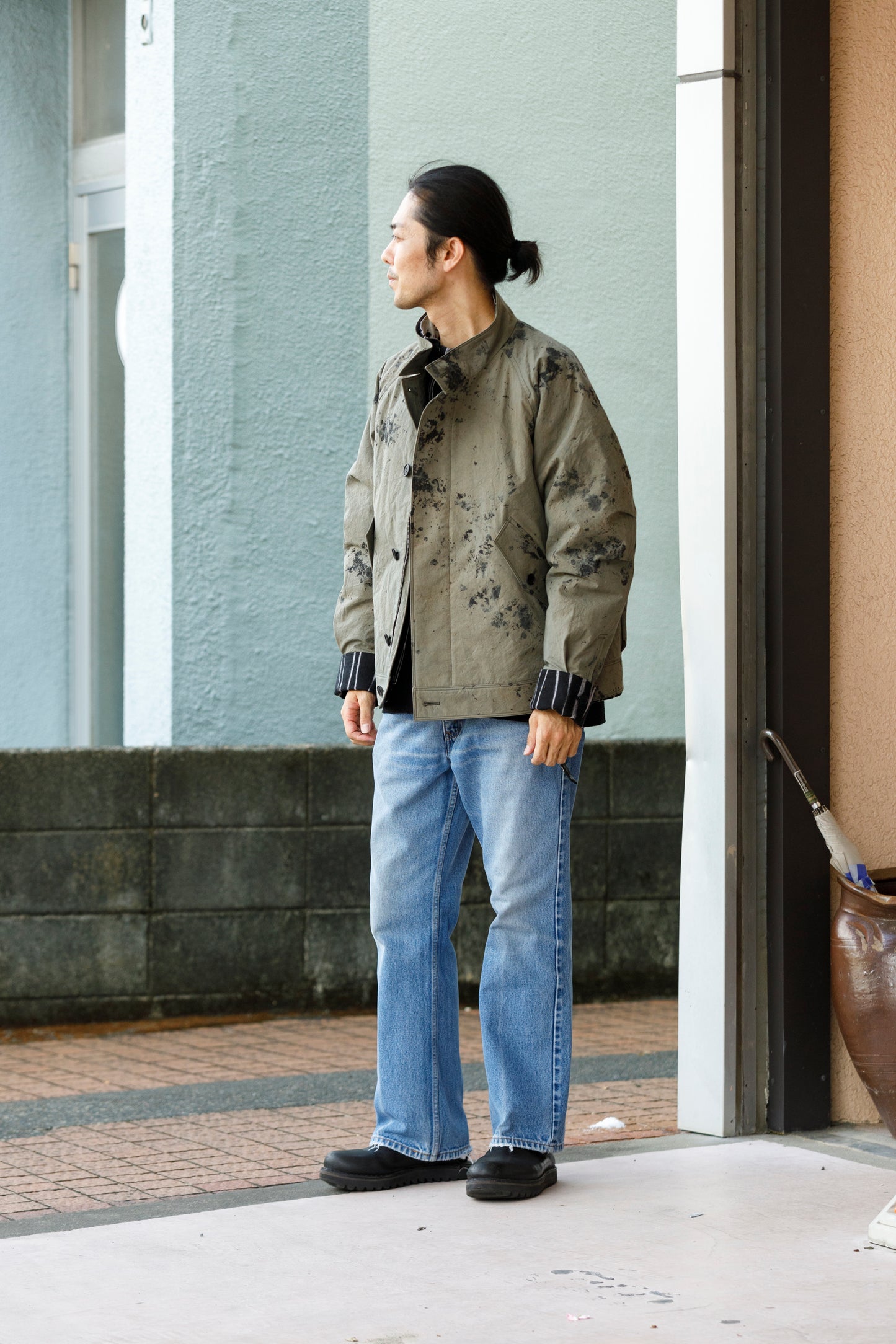 山内 25221 / 3wayシールドコットン・ジップジャケット - khaki × arimatsu black