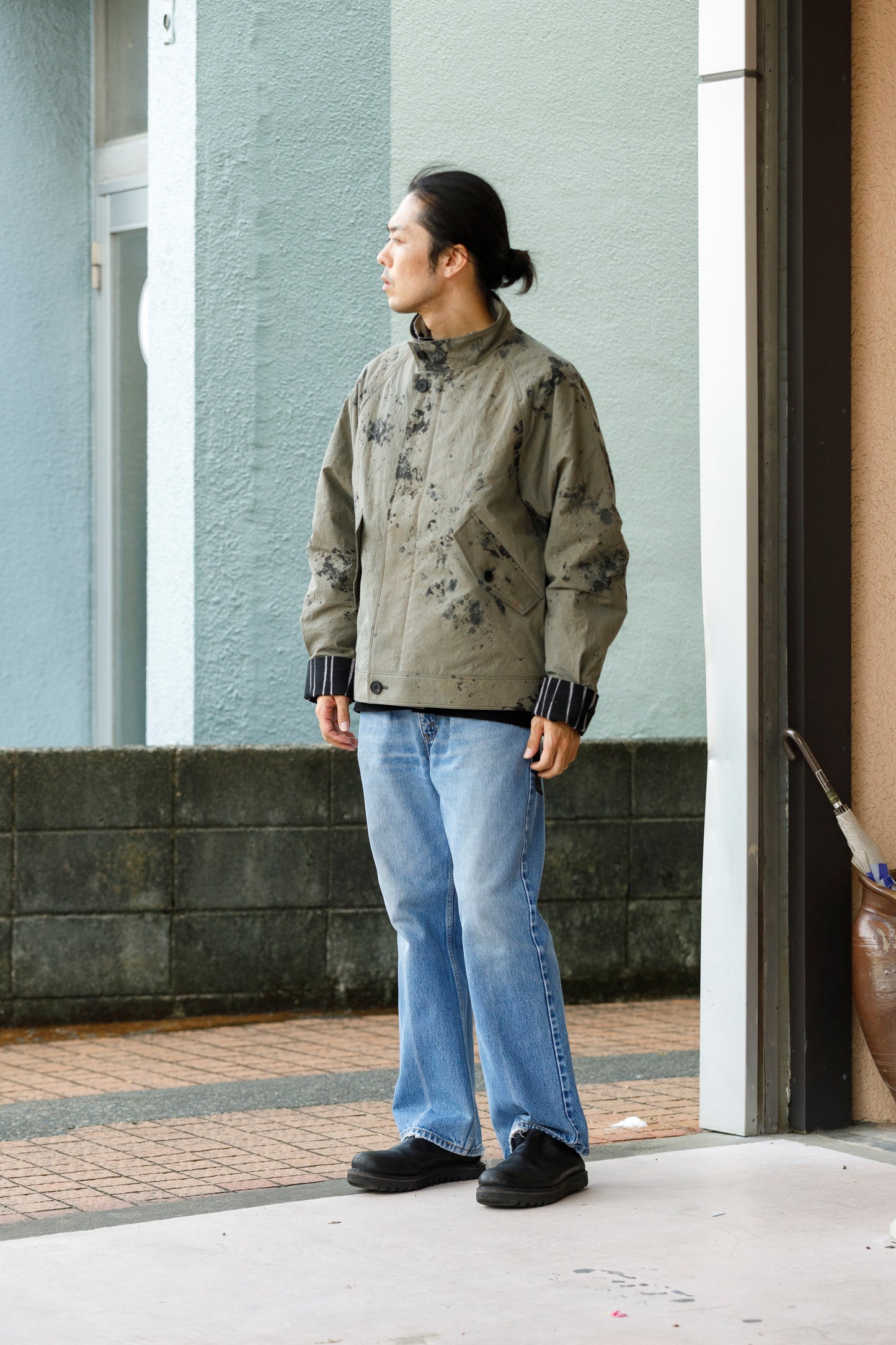 山内 25221 / 3wayシールドコットン・ジップジャケット - khaki × arimatsu black