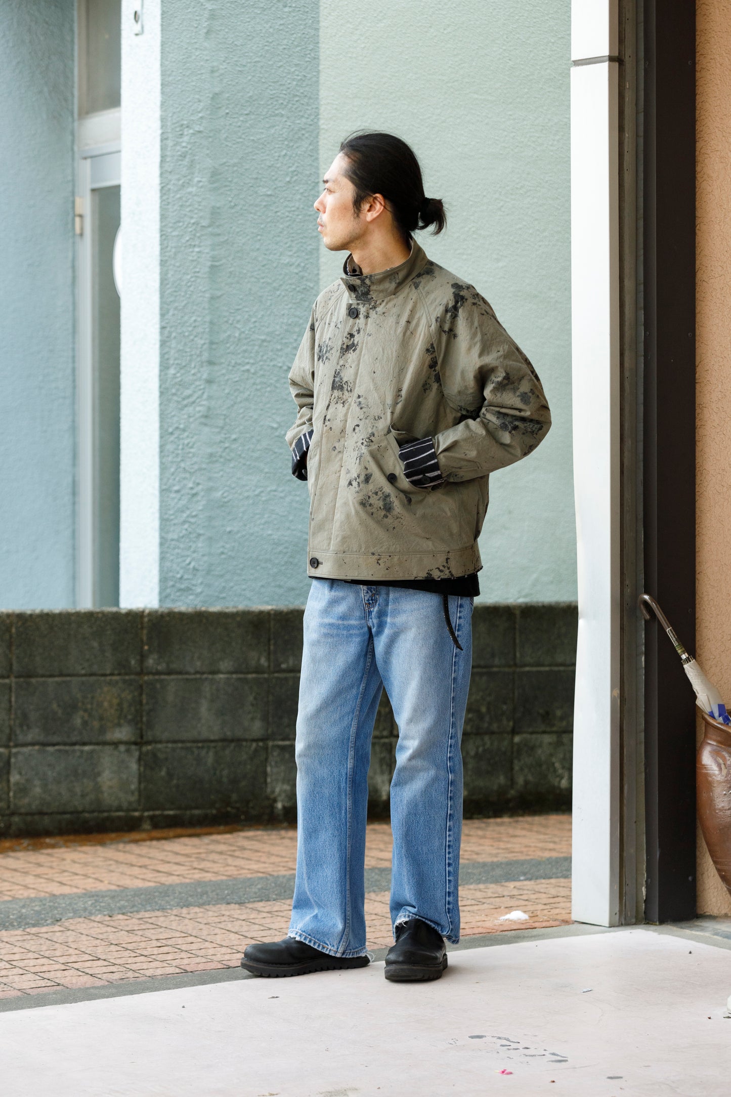 山内 25221 / 3wayシールドコットン・ジップジャケット - khaki × arimatsu black