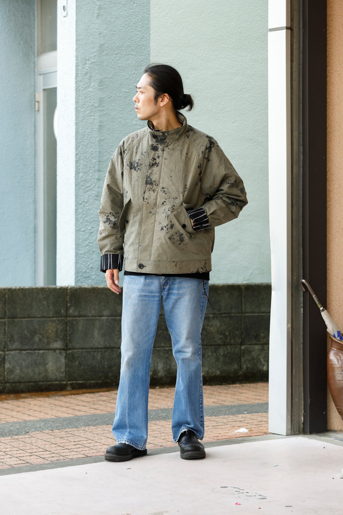 山内 25221 / 3wayシールドコットン・ジップジャケット - khaki × arimatsu black