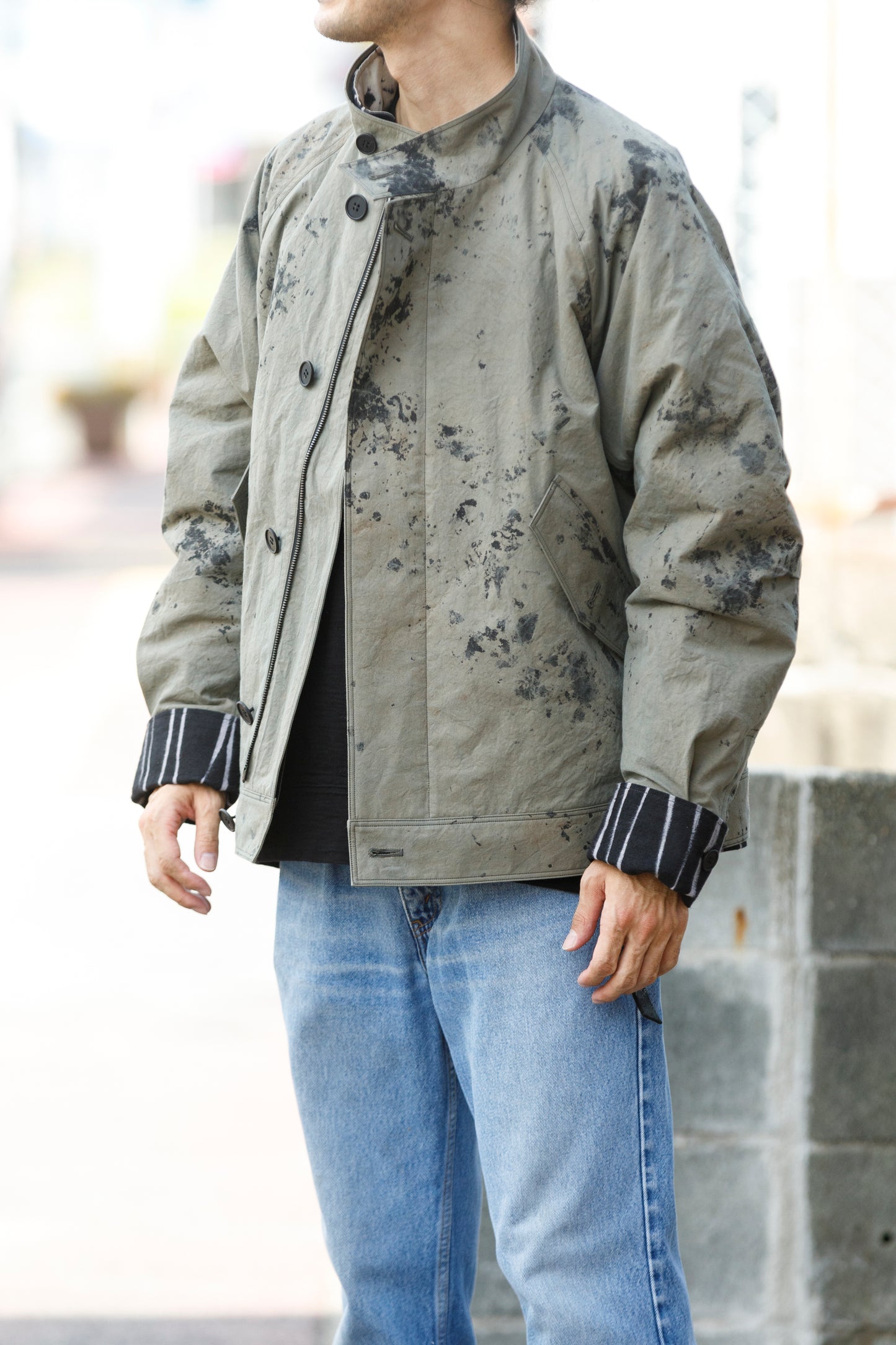 山内 25221 / 3wayシールドコットン・ジップジャケット - khaki × arimatsu black