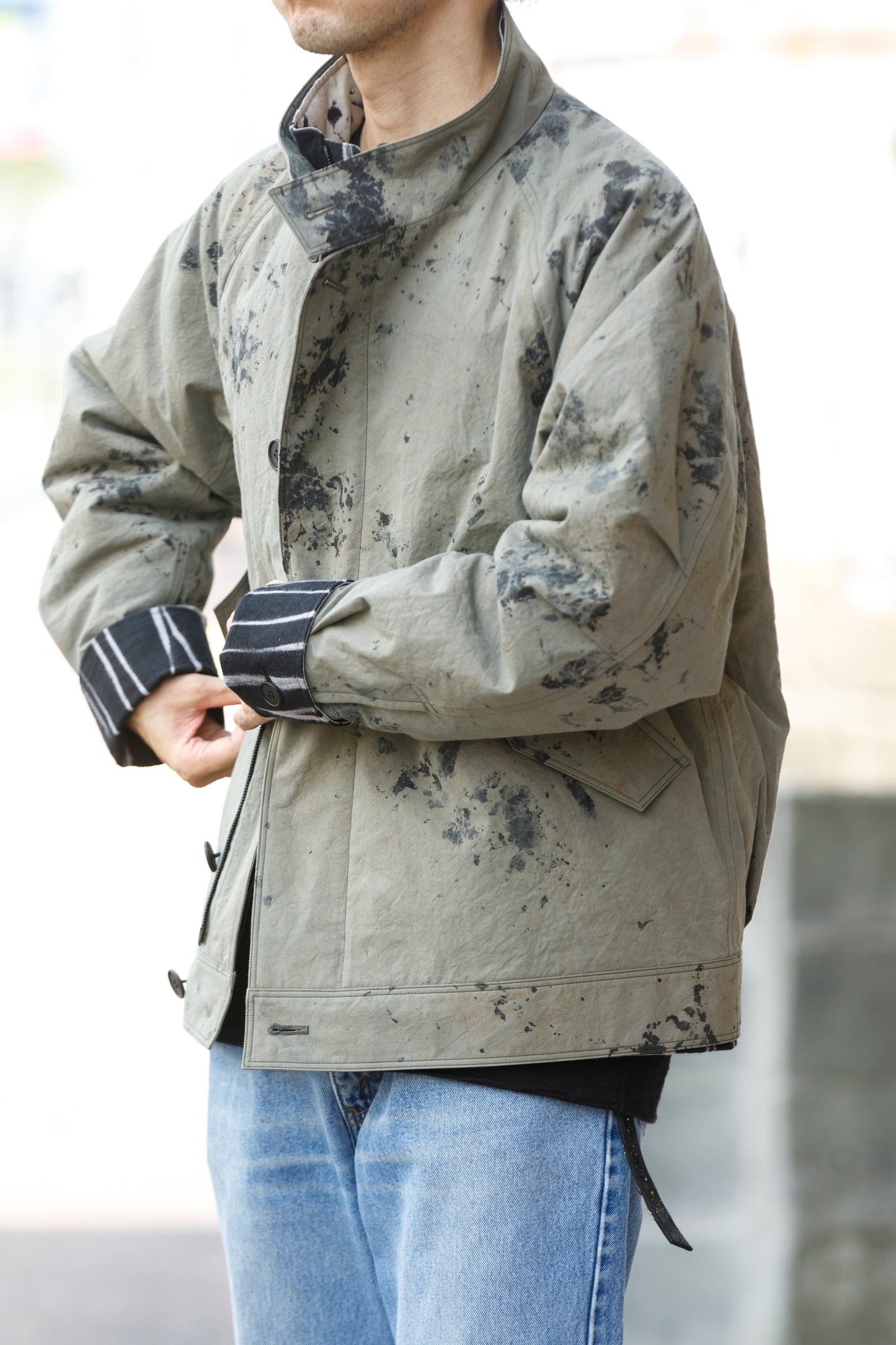 山内 25221 / 3wayシールドコットン・ジップジャケット - khaki × arimatsu black