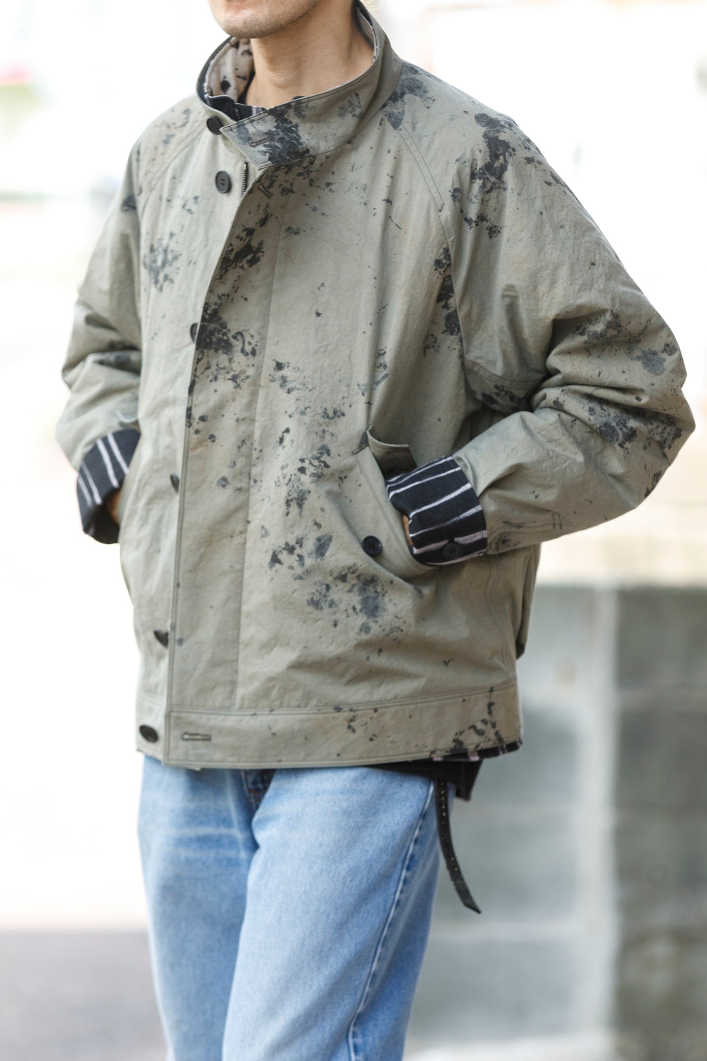 山内 25221 / 3wayシールドコットン・ジップジャケット - khaki × arimatsu black