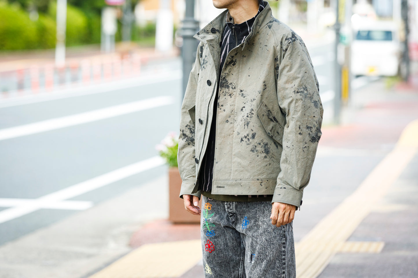 山内 25221 / 3wayシールドコットン・ジップジャケット - khaki × arimatsu black