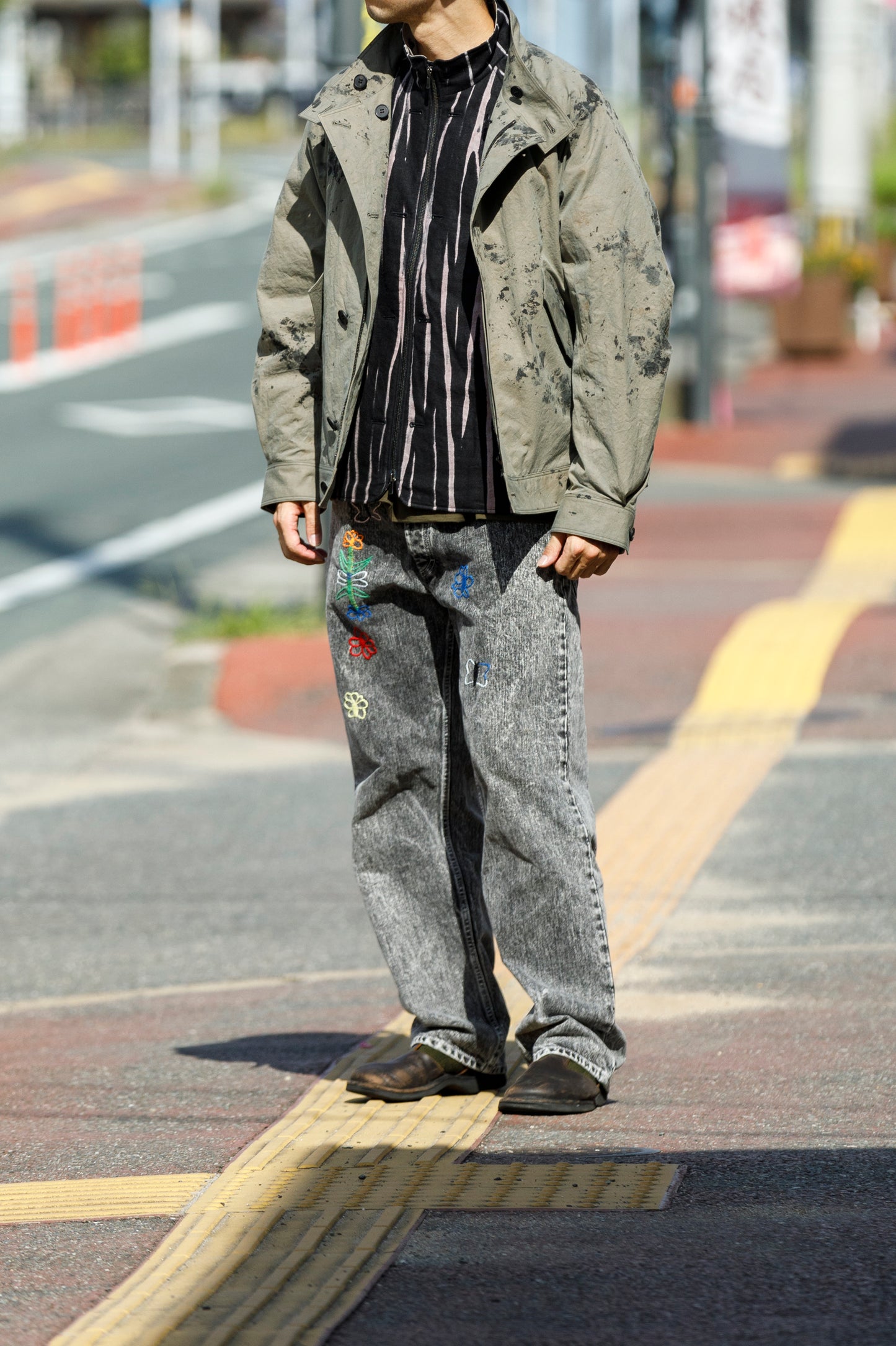 山内 25221 / 3wayシールドコットン・ジップジャケット - khaki × arimatsu black