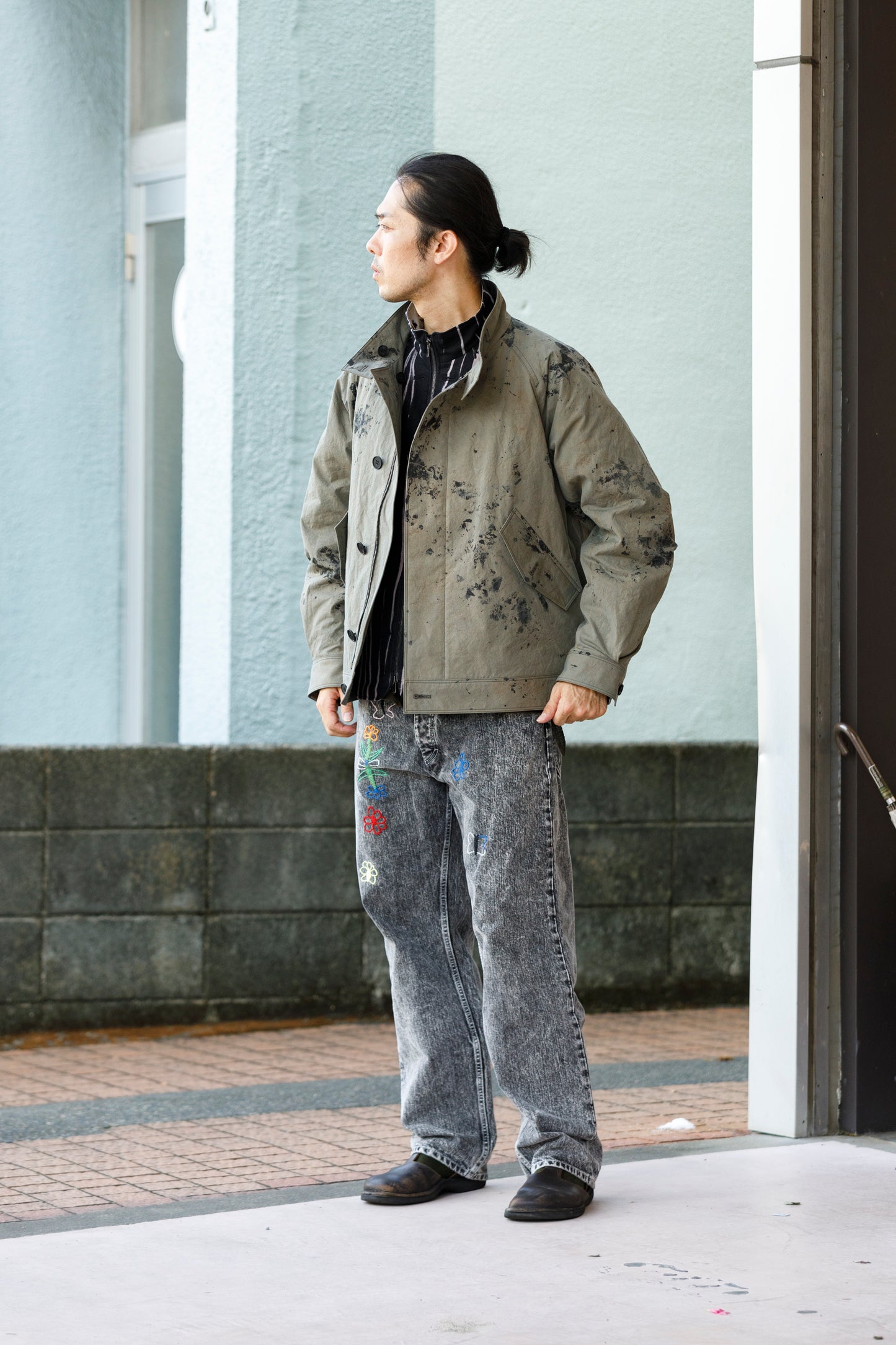山内 25221 / 3wayシールドコットン・ジップジャケット - khaki × arimatsu black