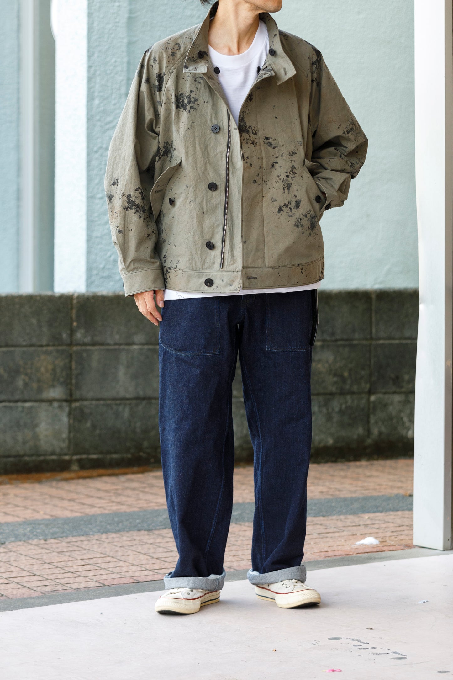 山内 25221 / 3wayシールドコットン・ジップジャケット - khaki × arimatsu black