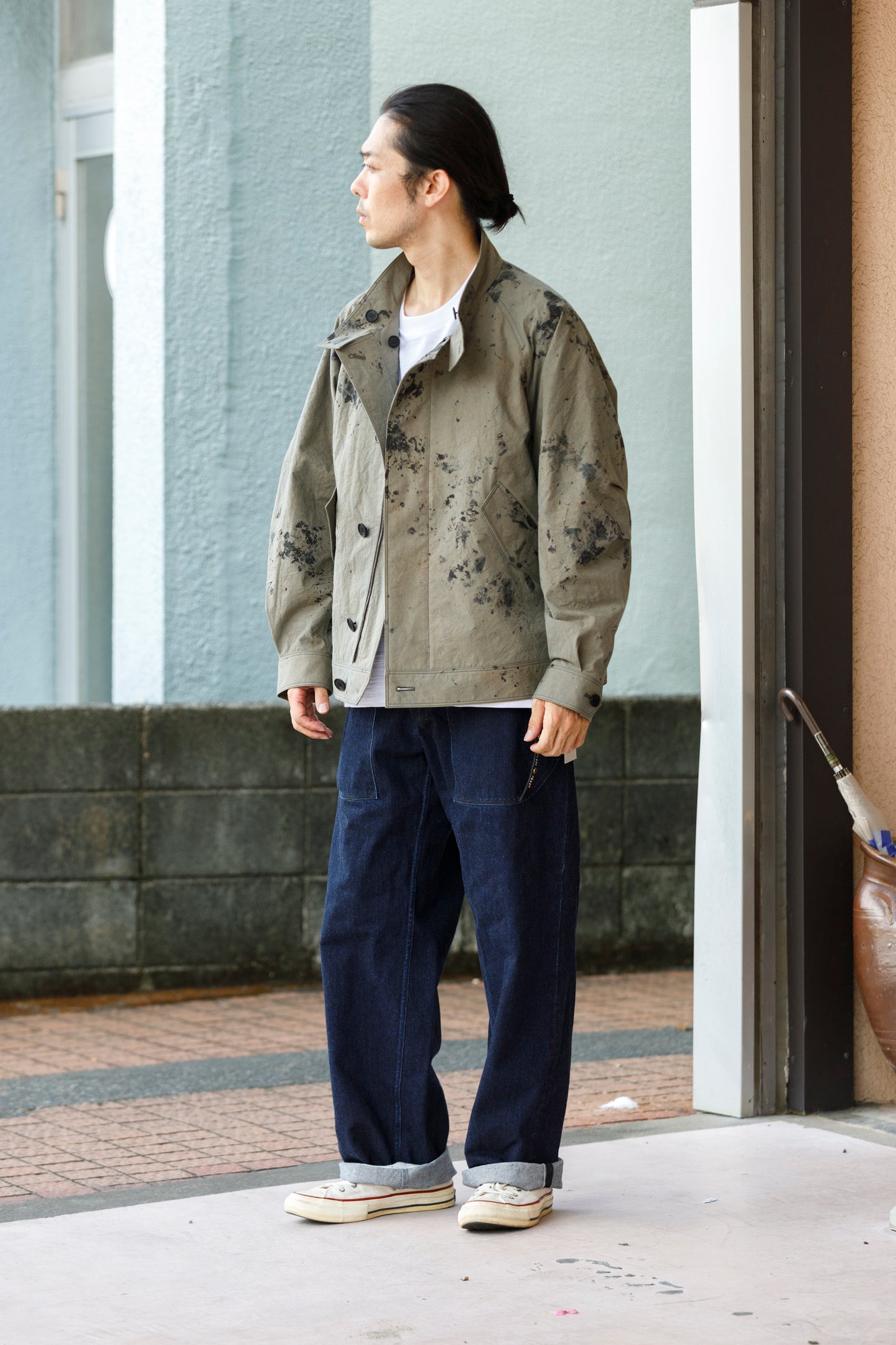 山内 25221 / 3wayシールドコットン・ジップジャケット - khaki × arimatsu black