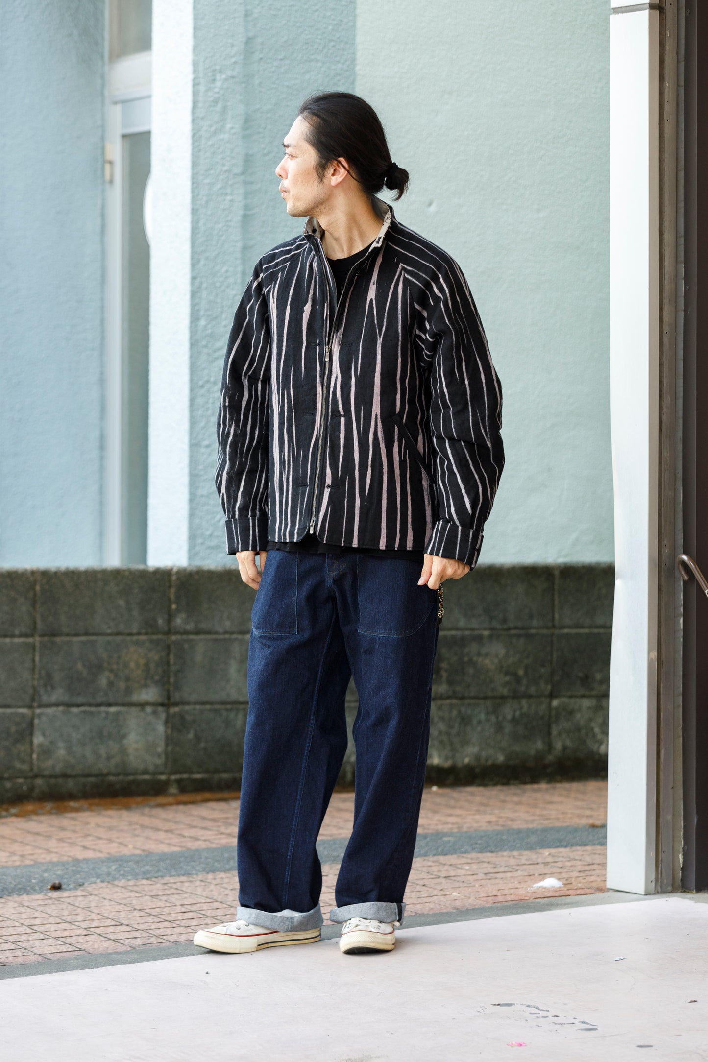 山内 25221 / 3wayシールドコットン・ジップジャケット - khaki × arimatsu black