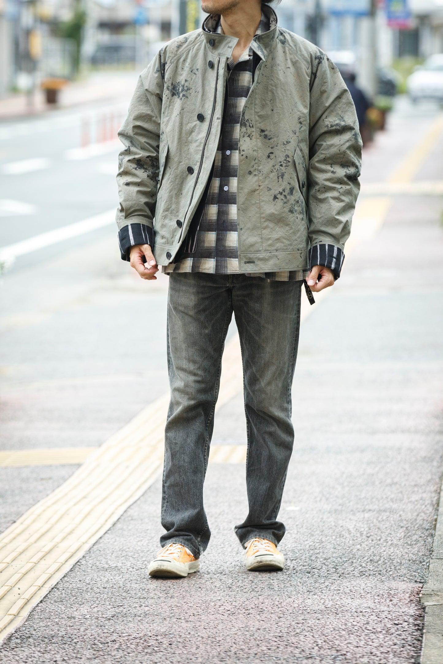 山内 25221 / 3wayシールドコットン・ジップジャケット - khaki × arimatsu black