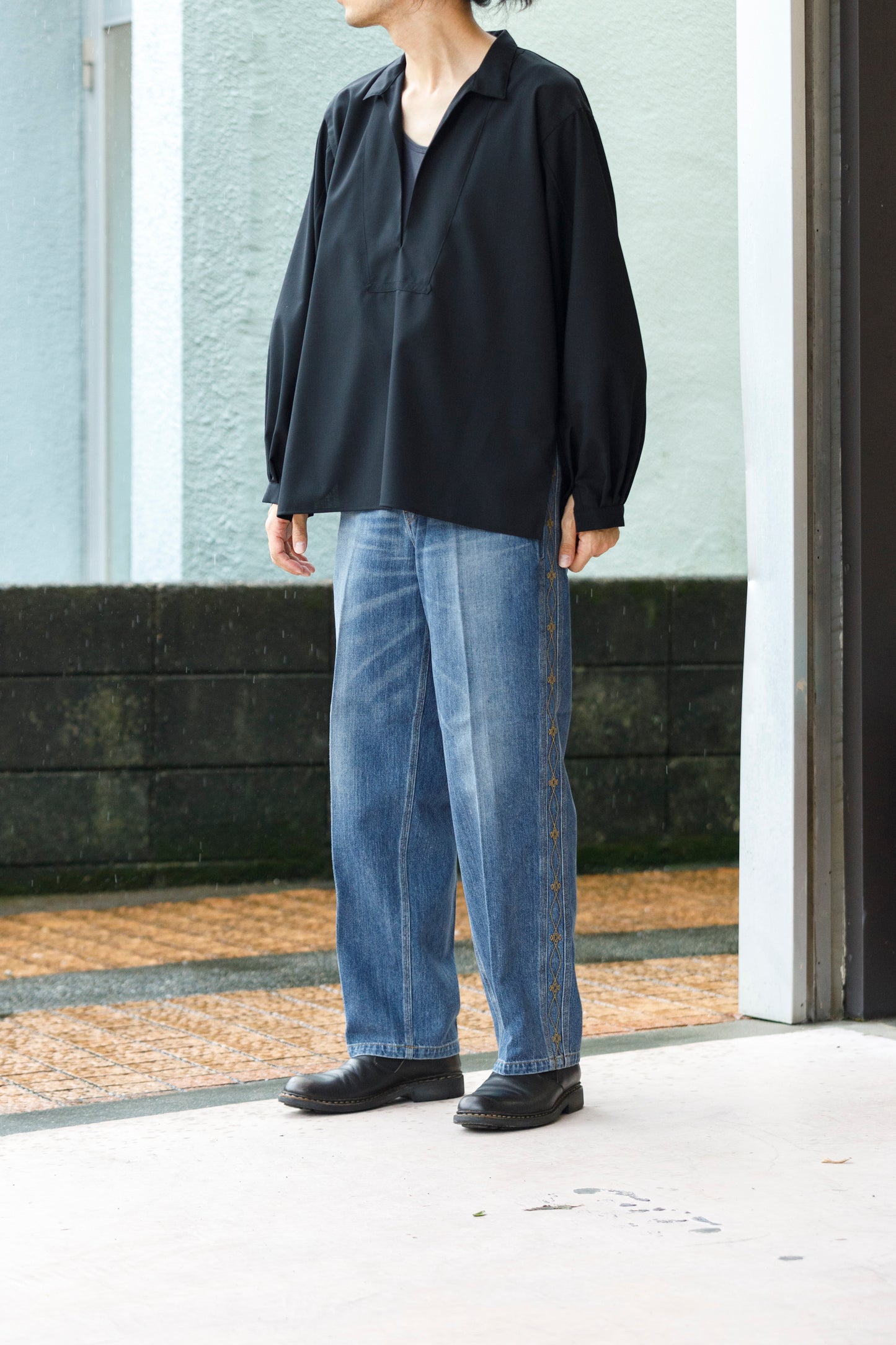 SARTO / 252-18001 TUKED SKIPPER BLOUSE(HIGH TWISTED WOOL) - BLACK