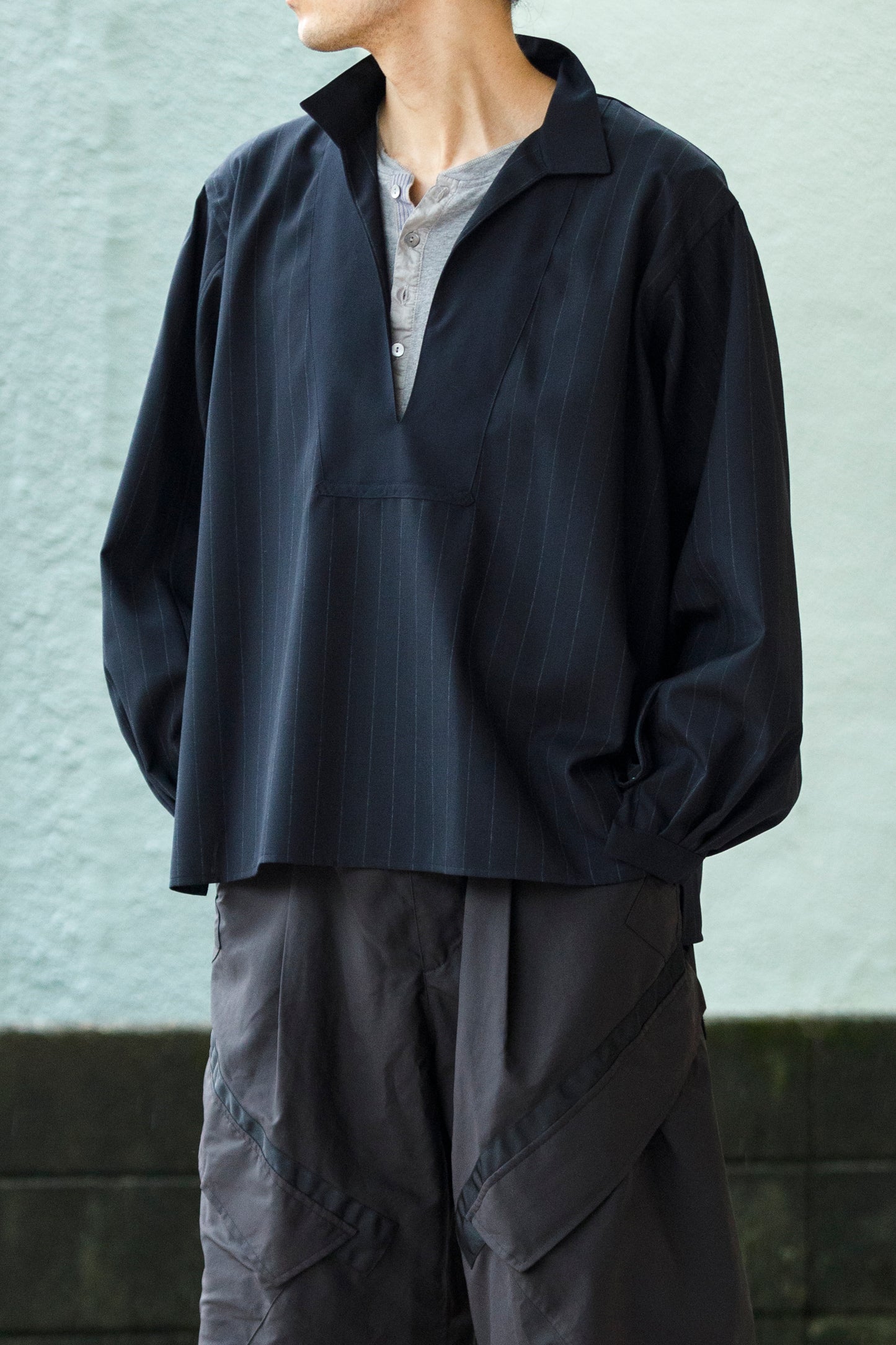 SARTO / 242-13001 SKIPPER PULL OVER(HARD TWISTED WOOL) - NAVY CHALK STRIPE