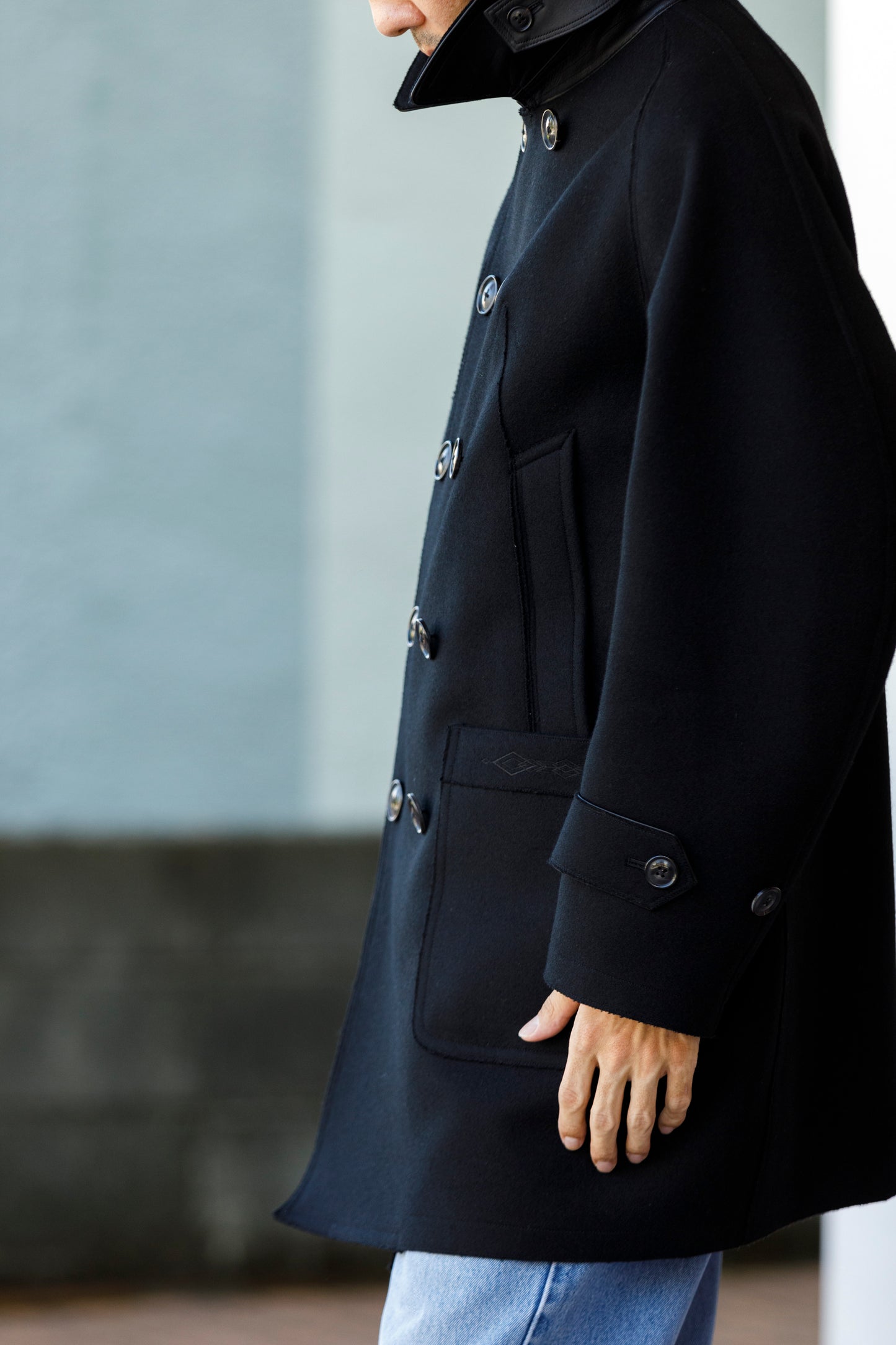 SARTO / 242-06001 HEAVY WOOL CASHMERE MELTON P-COAT - BLACK