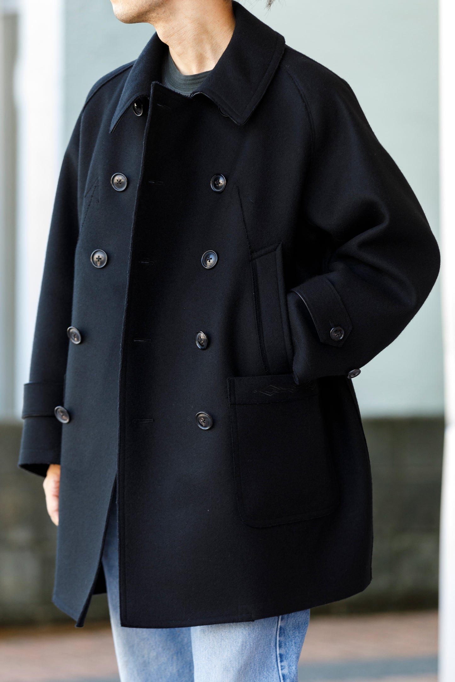 SARTO / 242-06001 HEAVY WOOL CASHMERE MELTON P-COAT - BLACK
