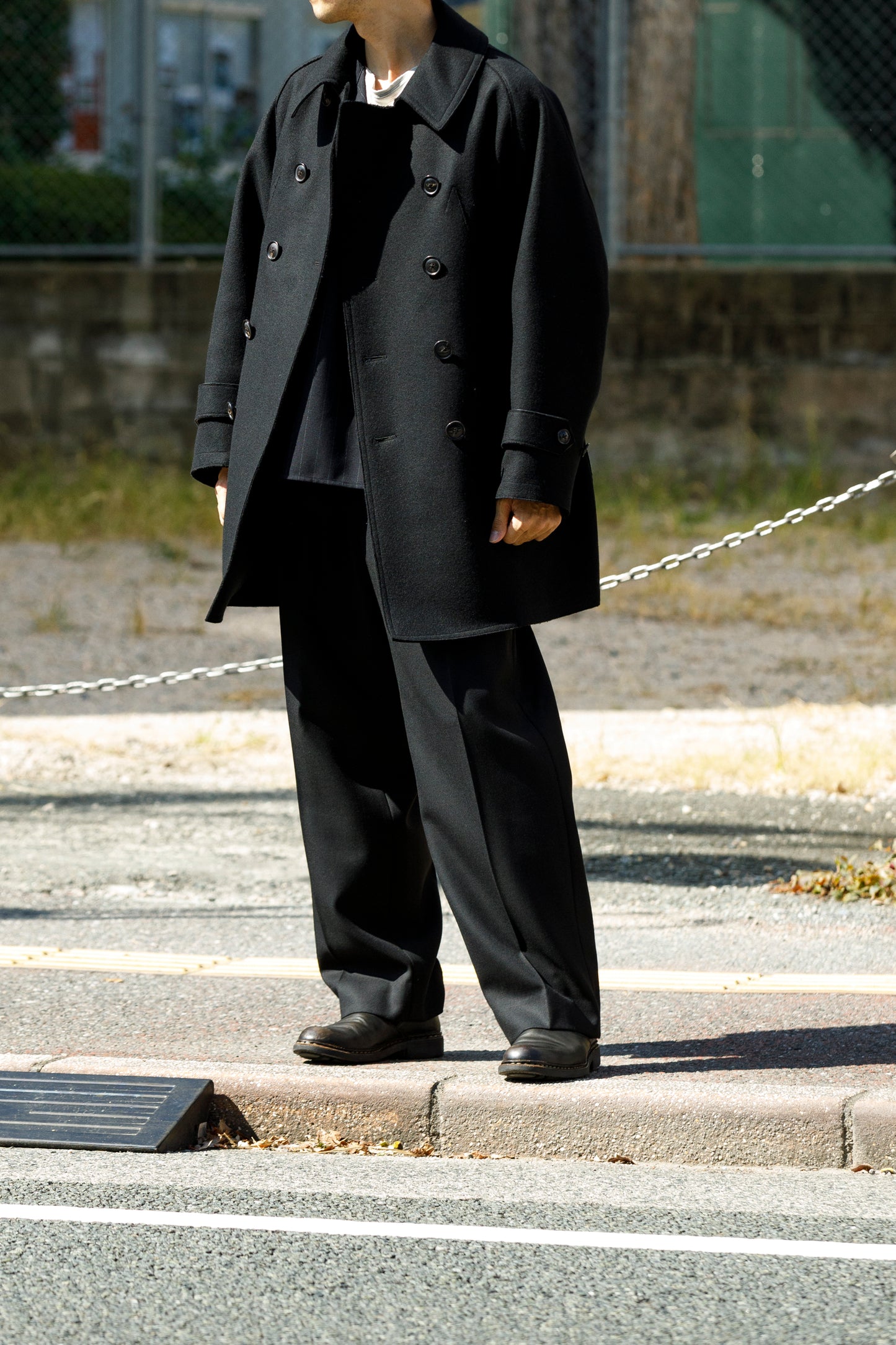SARTO / 242-06001 HEAVY WOOL CASHMERE MELTON P-COAT - BLACK