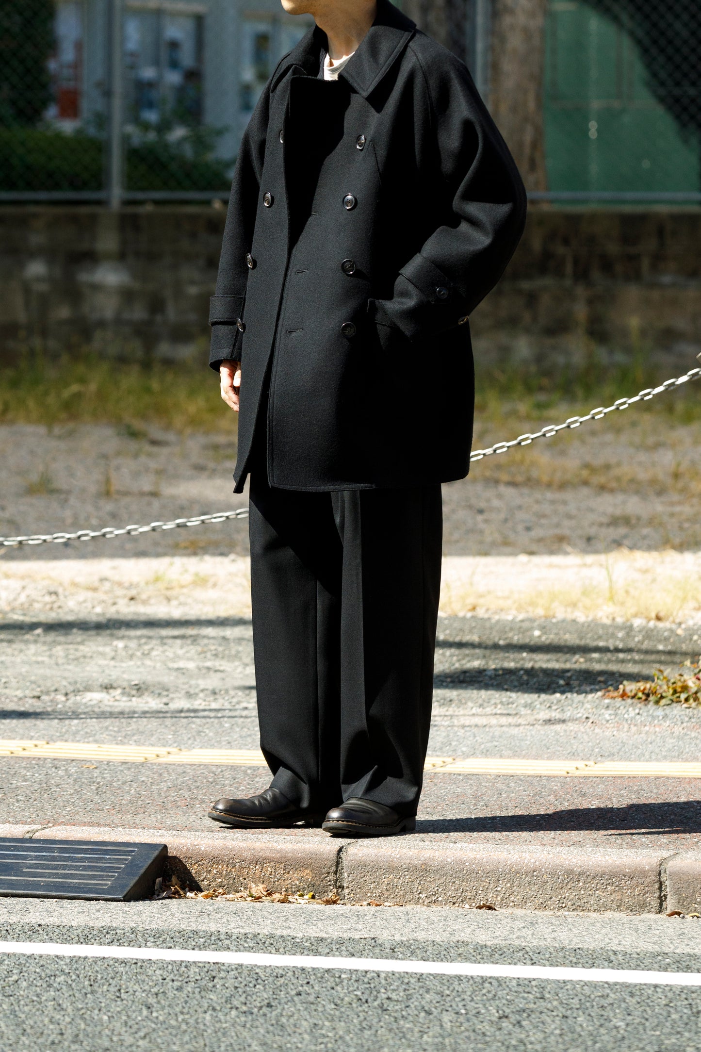 SARTO / 242-06001 HEAVY WOOL CASHMERE MELTON P-COAT - BLACK